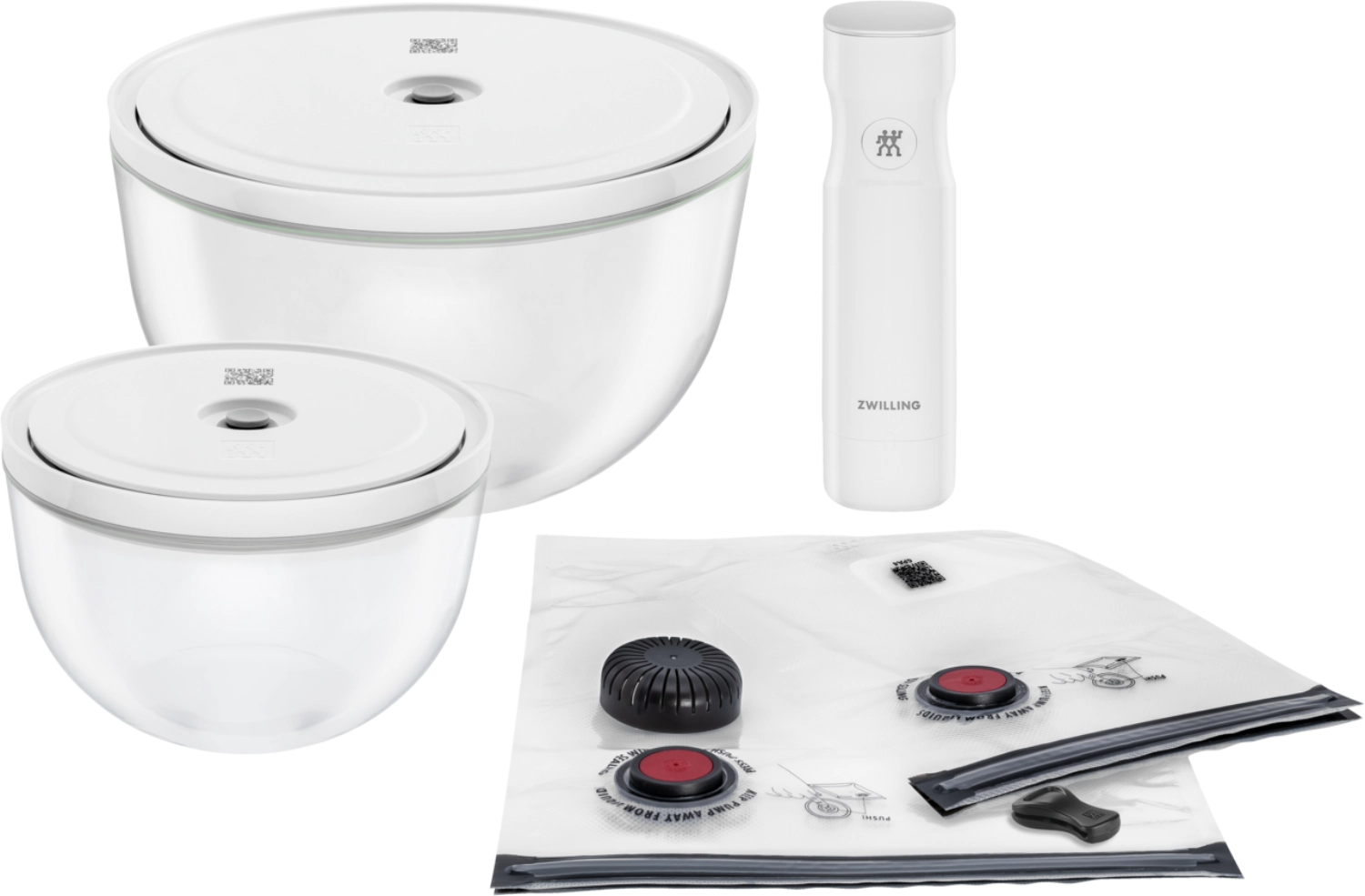 9-teiliges Vakuum Starter Set von Zwilling mit Glasbehältern, ideal für die langfristige Frischhaltung und Aufbewahrung von Lebensmitteln.