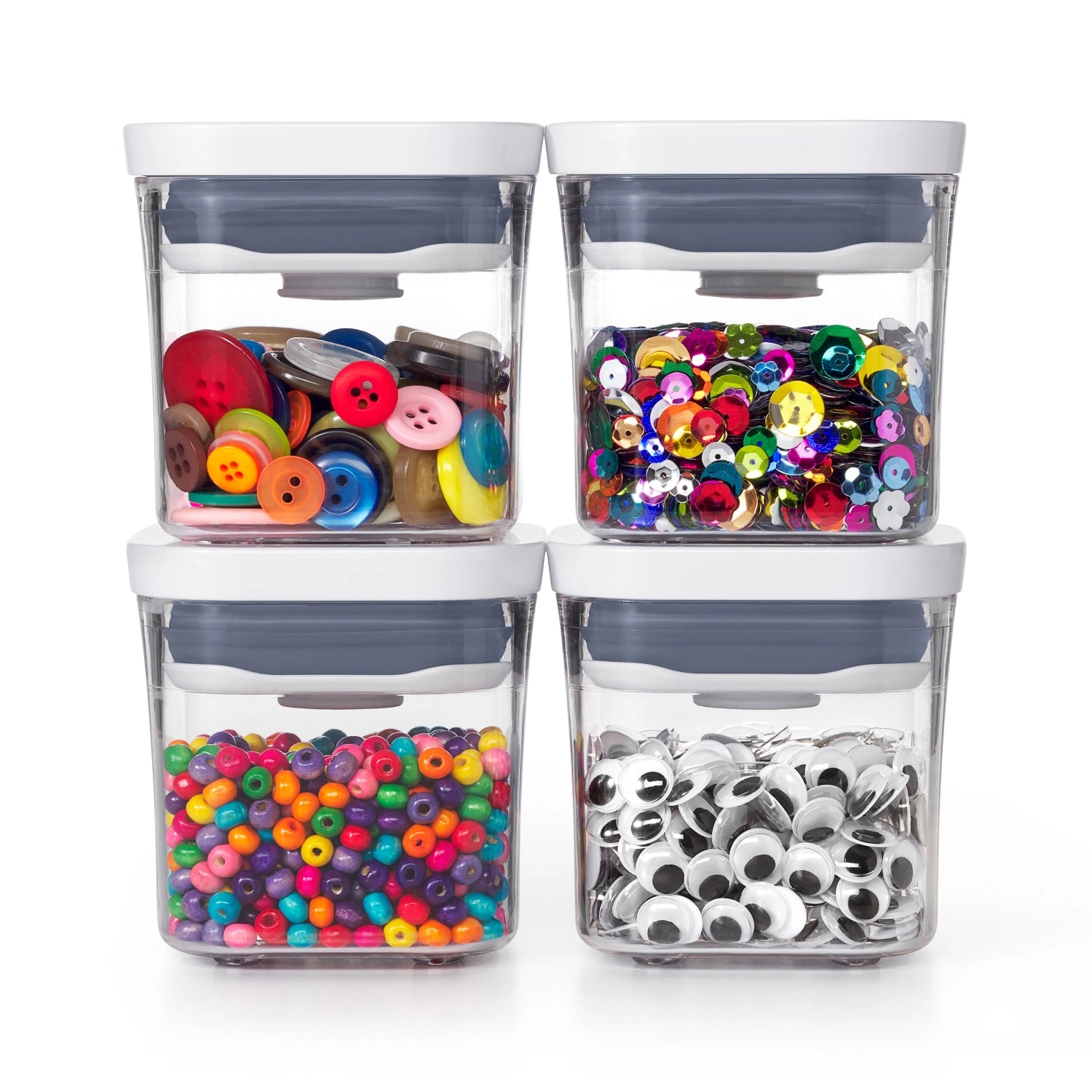Kompaktes 4er Set OXO Good Grips Pop Mini Vorratsbehälter (190ml) ideal für die ordentliche Aufbewahrung von Snacks und kleinen Zutaten.