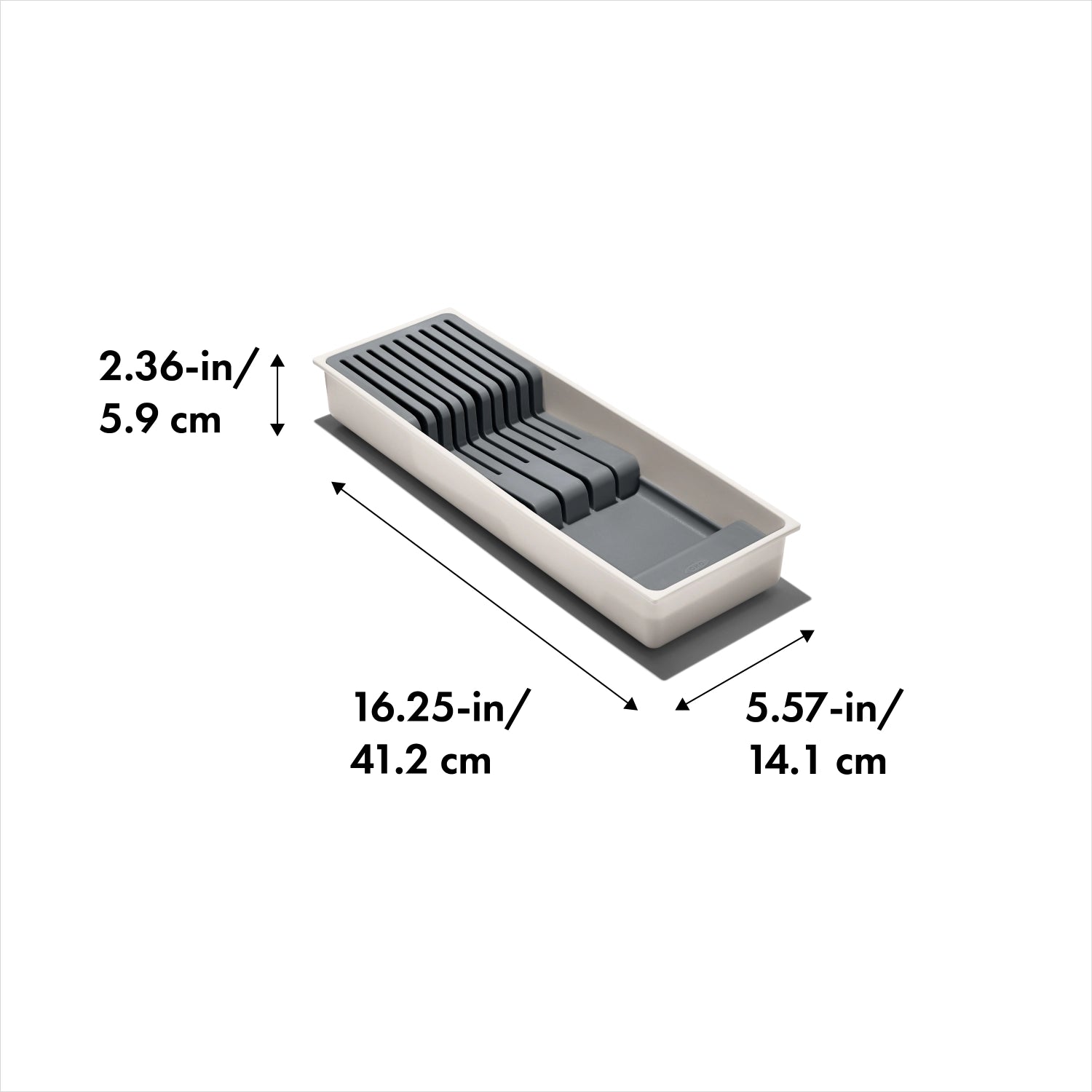 Praktischer Good Grips Messerorganizer von OXO für Schubladen, sorgt für Ordnung und einfachen Zugriff auf Küchenmesser.