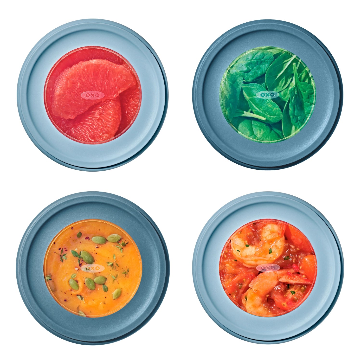 Zwei praktische OXO Good Grips Twist & Stack Aufbewahrungsboxen (550ml) für platzsparende und vielseitige Lebensmittelorganisation in der Küche.