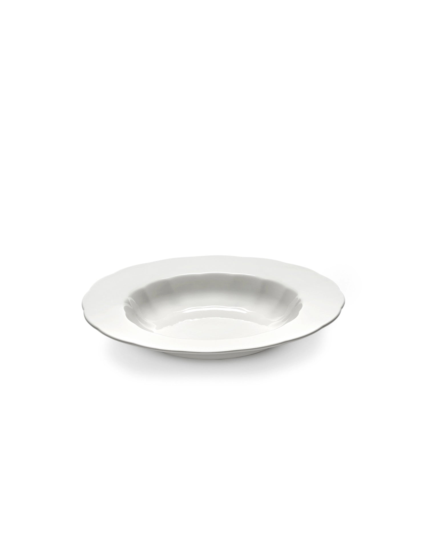 Eleganter, tiefen Silhouette Teller aus weißem Porzellan mit einem Durchmesser von 27 cm und einer Höhe von 4 cm, ideal für stilvolle Tischdekoration.