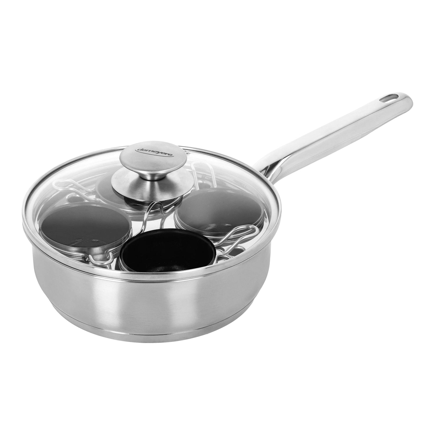 Specialties 3 Gourmetpfanne mit Glasdeckel in Silber präsentiert im Onlineshop von KAQTU Design AG. Topf ist von Demeyere