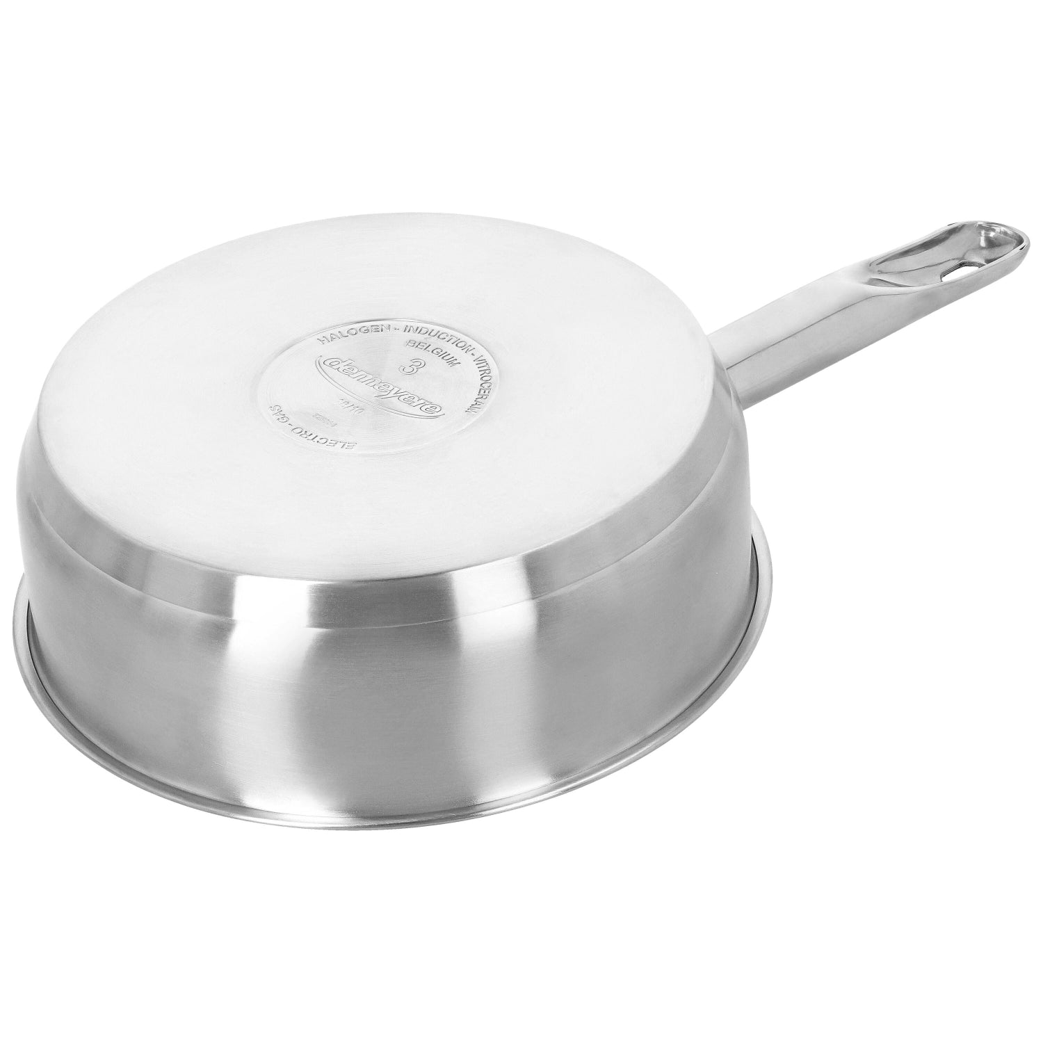 Hochwertige Demeyere Gourmetpfanne mit Glasdeckel, perfekt für kreative Kochmethoden und stilvolles Servieren von Gerichten.