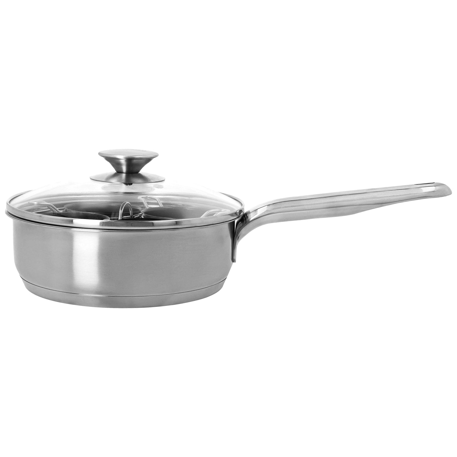 Hochwertige Demeyere Gourmetpfanne mit Glasdeckel, perfekt für kreative Kochtechniken und stilvolles Servieren von Gerichten.