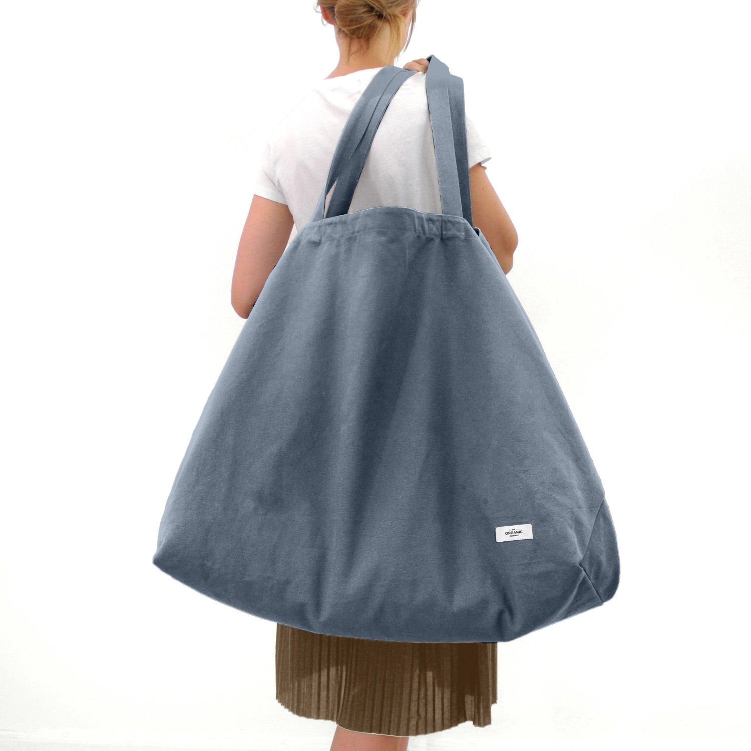 Stylische Big Long Tasche in Grau-Blau aus Biobaumwolle, perfekt für umweltbewusste Einkäufe und vielseitige Aufbewahrung.