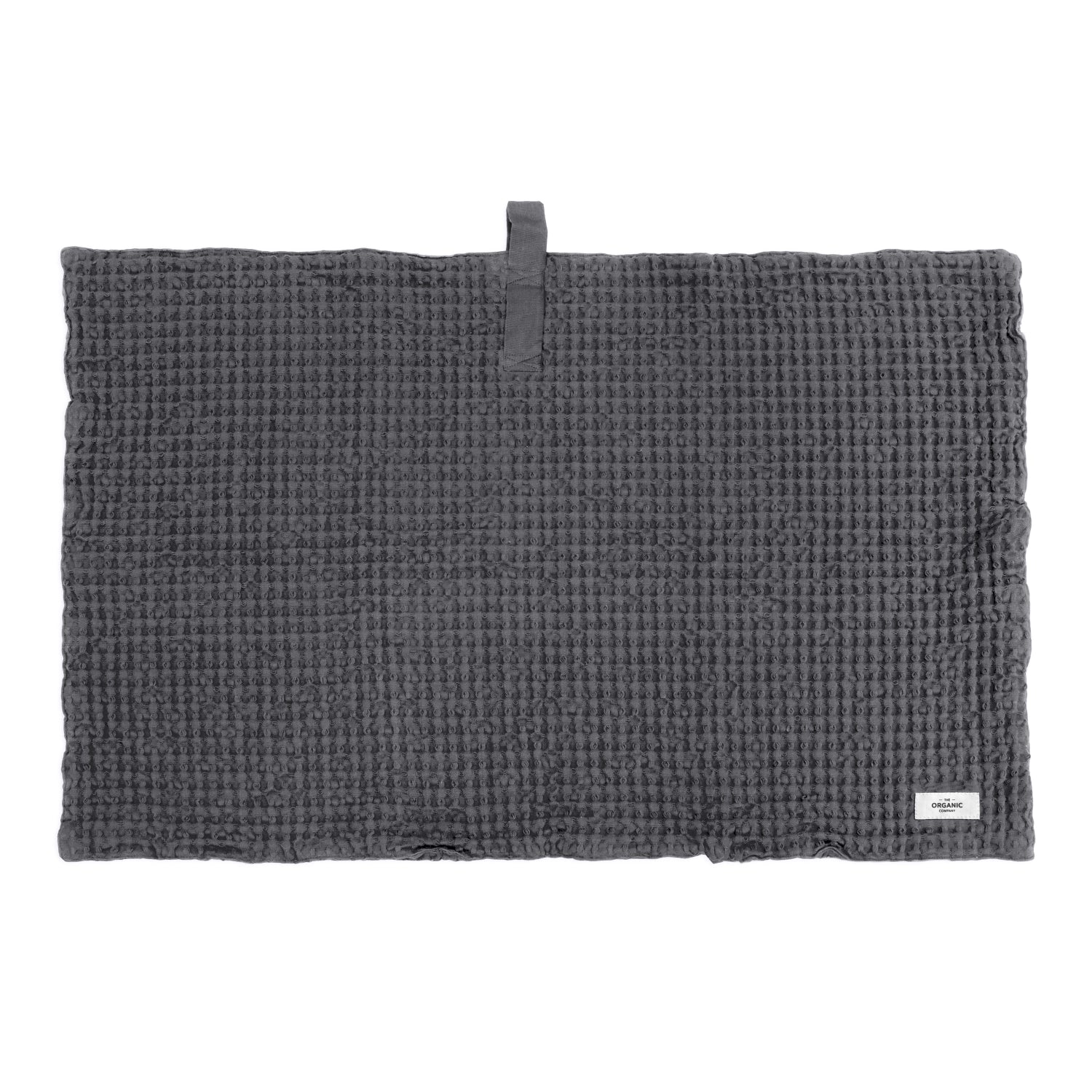 Elegante Big Waffle Badematte in dunklem Grau, 80x55 cm, aus 100% Biobaumwolle – ideal für ein modernes und nachhaltiges Badezimmer.