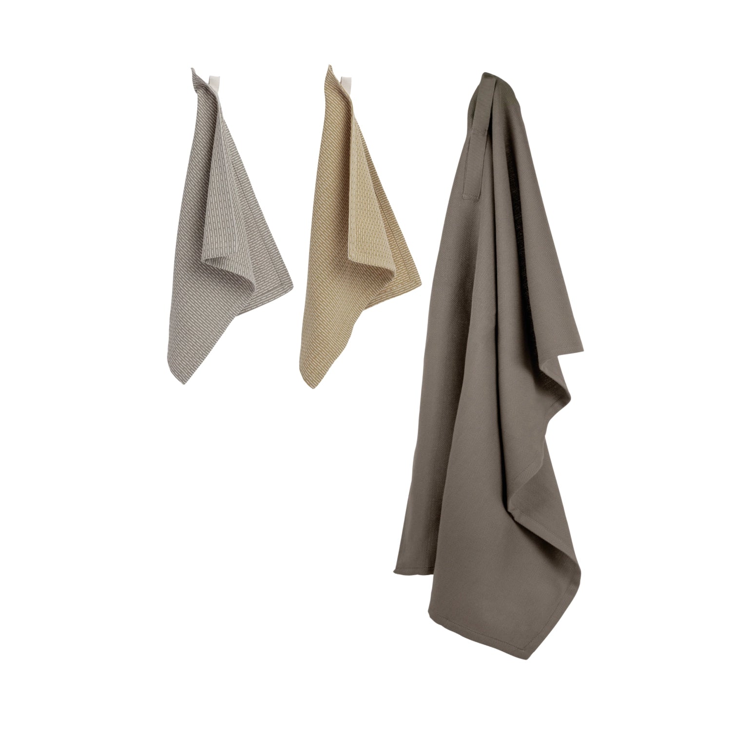 Set aus drei eleganten Geschirr- und Spültüchern (53x86cm) aus umweltfreundlicher Biobaumwolle, perfekt für eine nachhaltige Küche.
