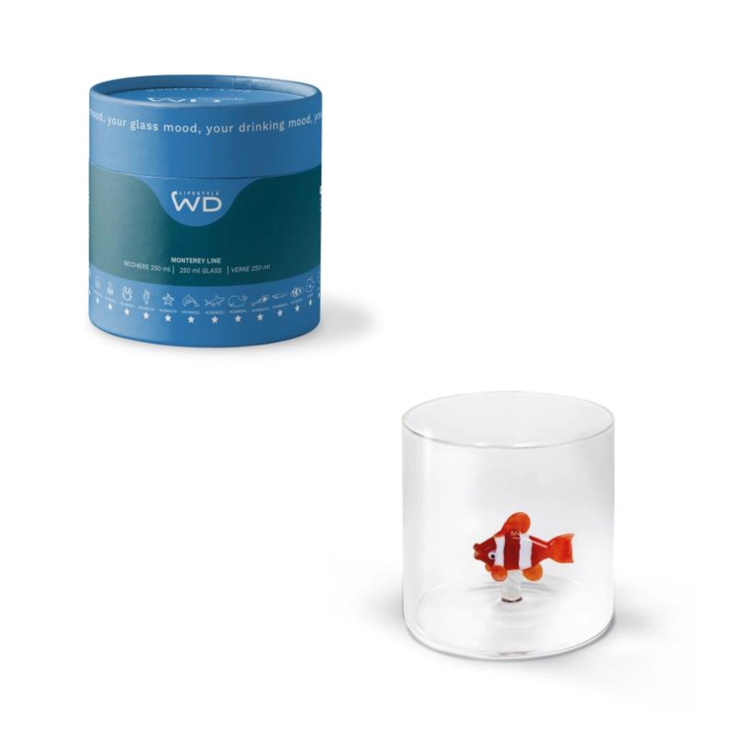Borosilikatglas mit Clownfisch-Motiv, 250ml, von Easy Life. Ideal für Getränke, robust und farbenfroh, perfekt für den Alltag.