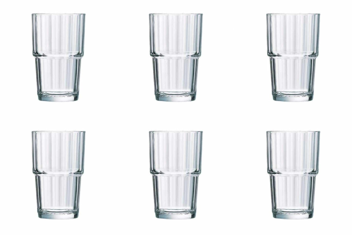 Sechser-Set stapelbarer Norvege Trinkgläser von Arc, 0.27l, modernes und funktionales Design, perfekt für jeden Anlass und platzsparend.