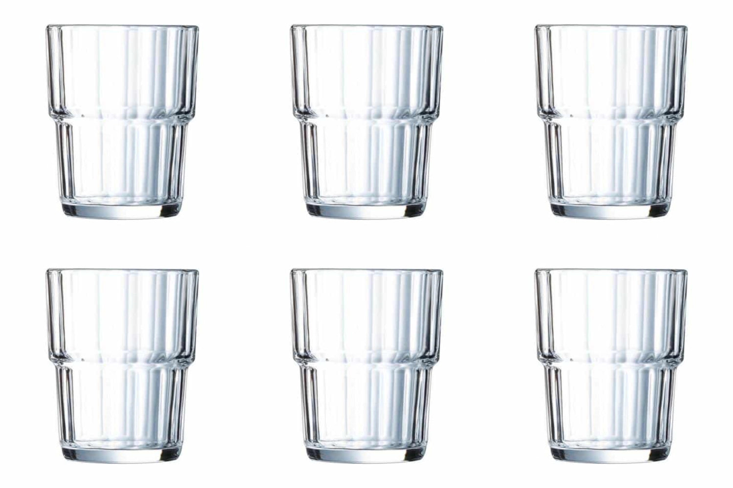 6er Set stapelbare Norvege Trinkgläser von Arc, 0.16l, funktional und stilvoll, perfekt für jeden Anlass, erhältlich bei KAQTU Design AG.