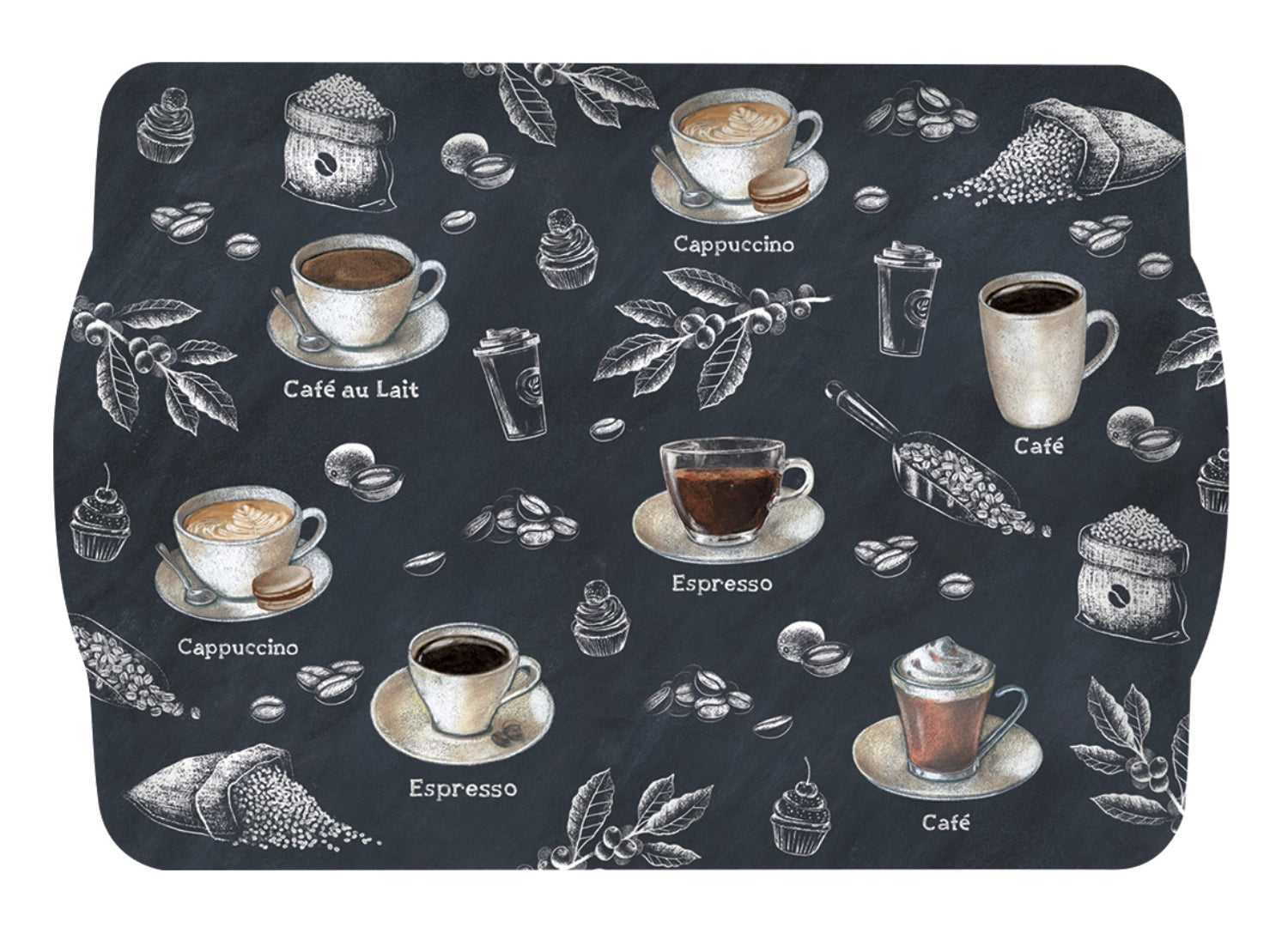 Stylisches Barista Tablett mit praktischen Griffen, 33x22cm, ideal für Kaffee und Snacks, vereint modernes Design und Funktionalität.