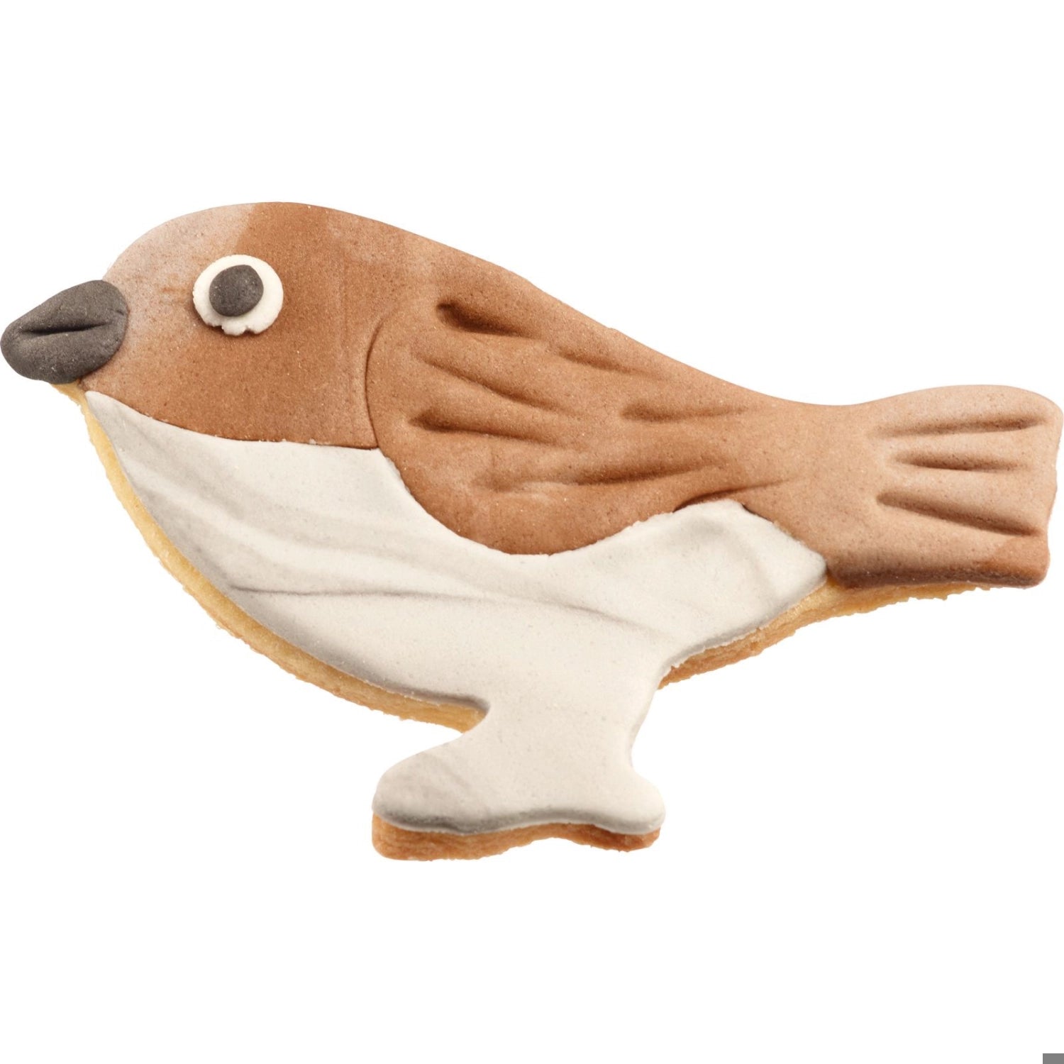 Detailaufnahme der 8 cm großen Ausstechform Spatz von Westmark, ideal für das Ausstechen von Plätzchen und kreativen Backideen.