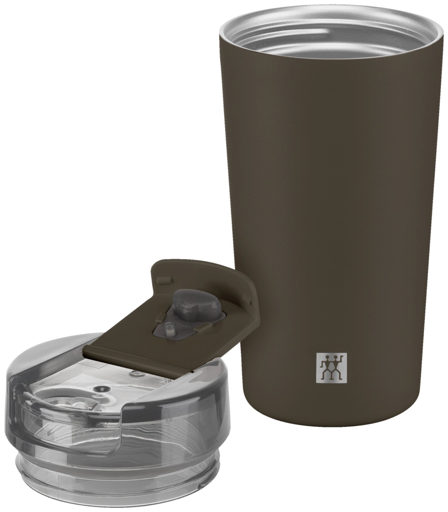 Eleganter Thermobecher in Grau mit 480ml Fassungsvermögen, ideal für heiße und kalte Getränke, von Zwilling für unterwegs.