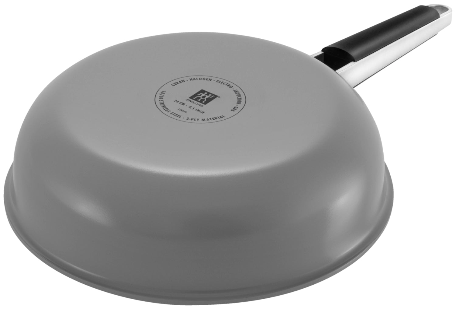 Hochwertige unbeschichtete Bratpfanne von Zwilling, 28 cm Durchmesser, in elegantem Grau, ideal für gesundes Braten und Kochen.