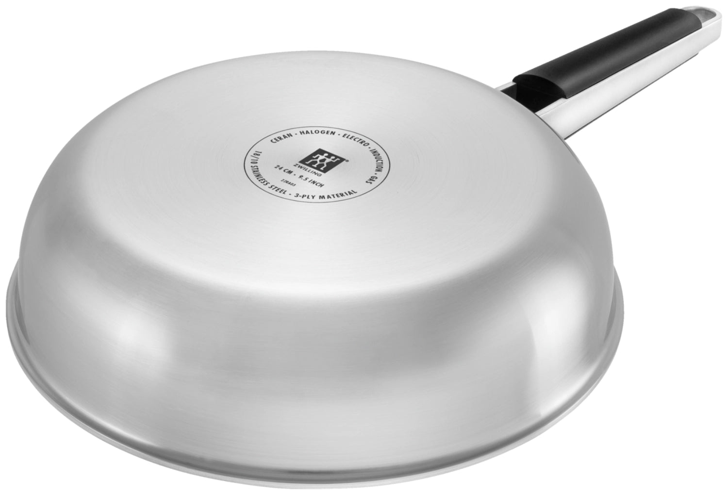 Hochwertige 28 cm unbeschichtete Edelstahl-Bratpfanne von Zwilling, ideal für gesundes Braten und Kochen, glänzende silberne Oberfläche.