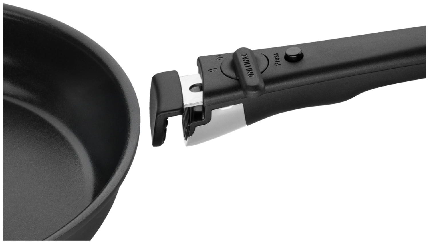 Elegantes 4-teiliges Bratpfannenset von Zwilling in Schwarz, bestehend aus Pfannen in den Größen 20, 24 und 28 cm sowie einem praktischen Griff.