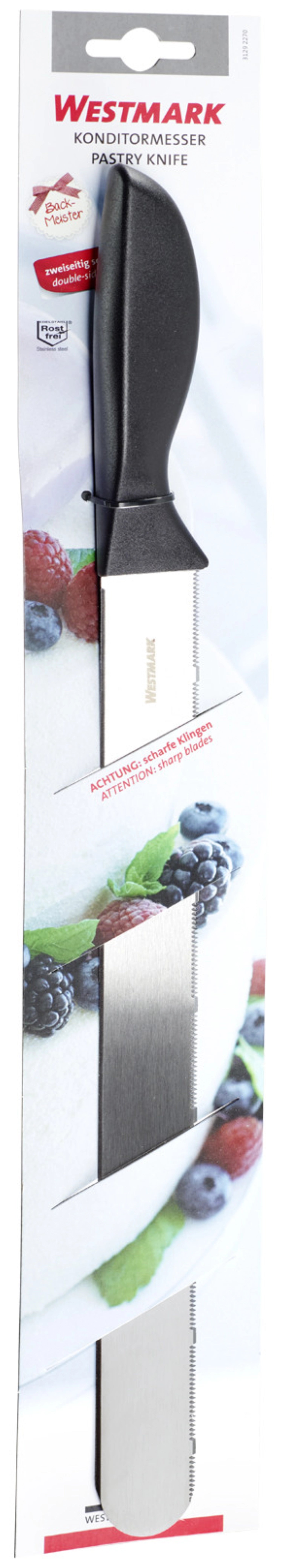 Praktisches Konditormesser von Westmark, perfekt zum exakten Schneiden von Kuchen und Desserts, erhältlich in lebhaften Farben.