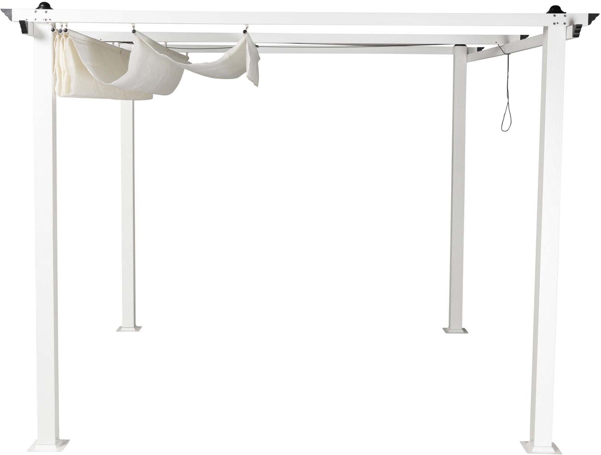 Eleganter Lazio Pavillon in reinem Weiß, ideal für gesellige Zusammenkünfte im Freien und stilvolle Entspannung im Garten.
