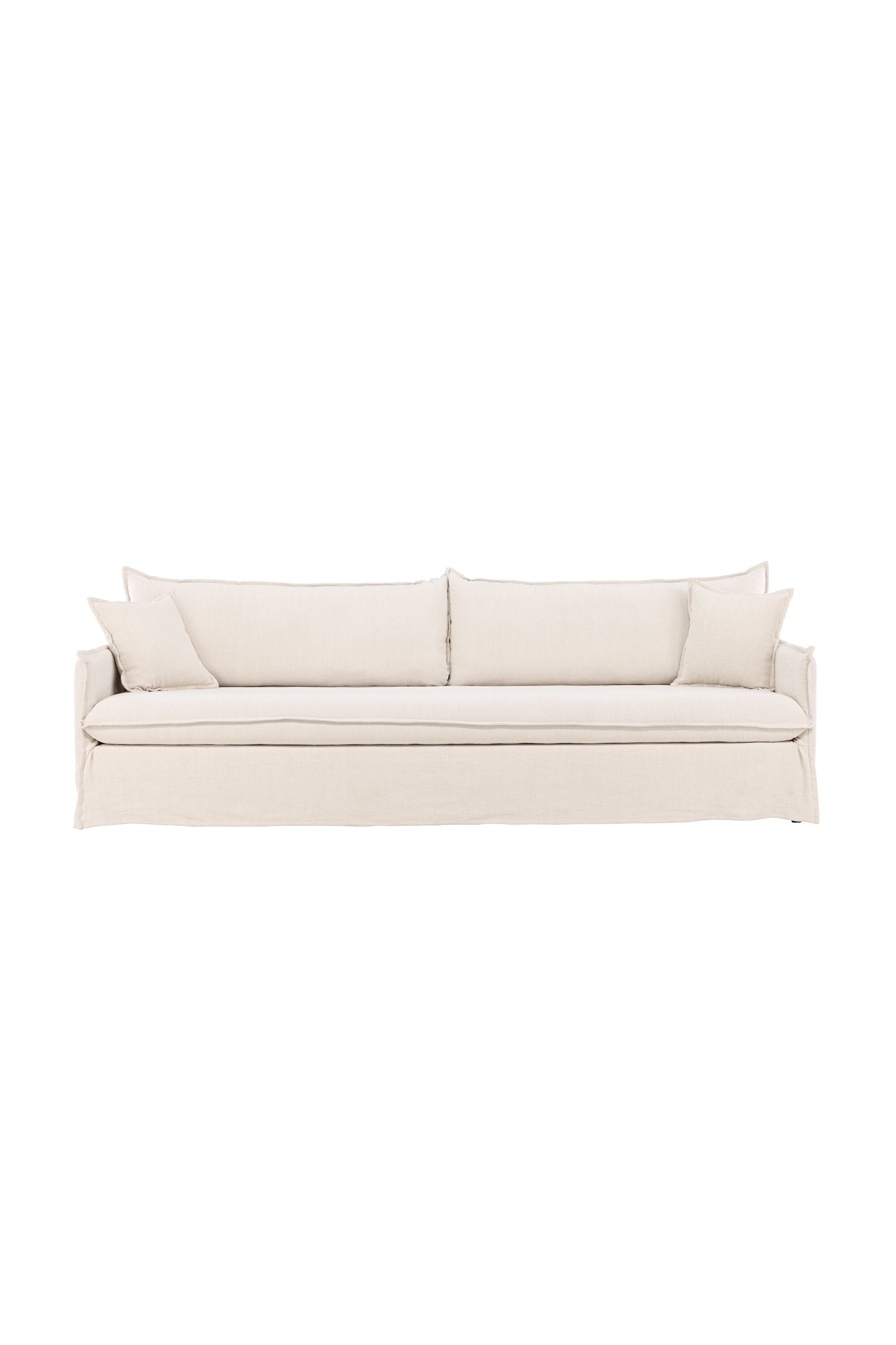 Das Nova 4-Sitzer-Sofa aus beigem Leinen bietet Komfort und Platz für gesellige Momente mit Familie und Freunden.