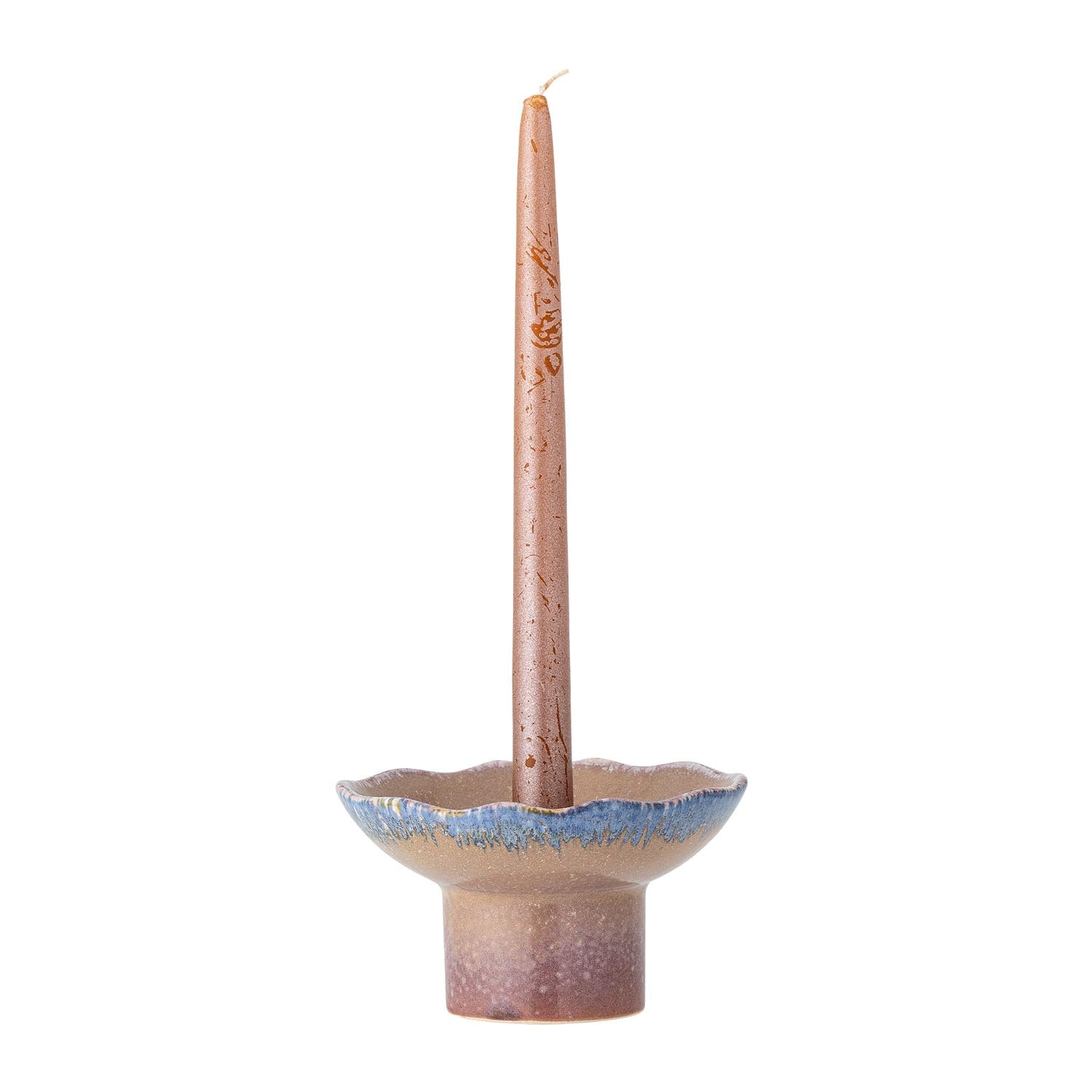 Eleganter Cloe Kerzenhalter aus blauem Steingut, ideal für stimmungsvolle Beleuchtung und dekorative Akzente in jedem Raum.
