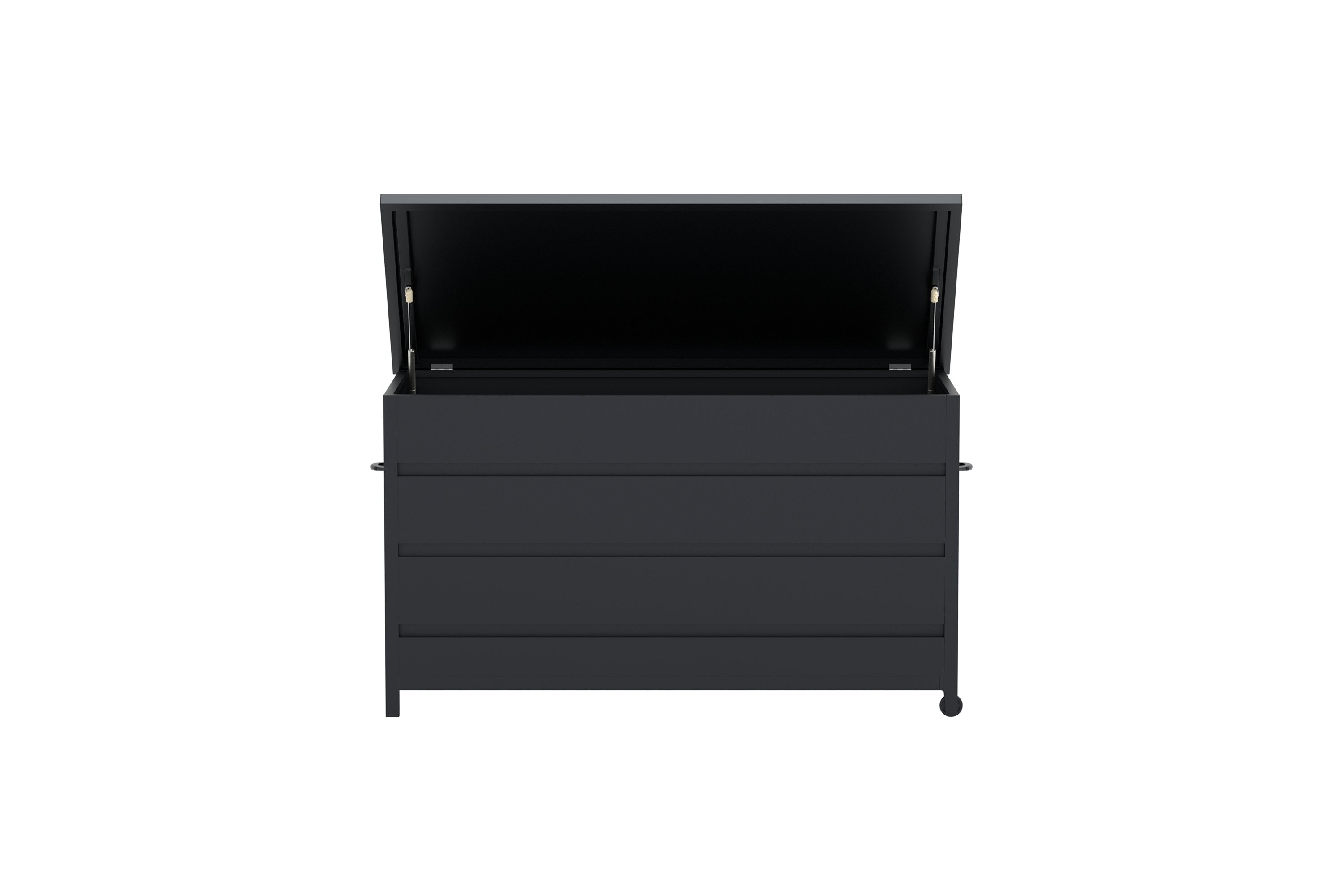 Elegante Kissenbox Nisis in Schwarz von Venture Home, ideal zur Aufbewahrung von Kissen und Outdoor-Zubehör, wetterfest und modern.