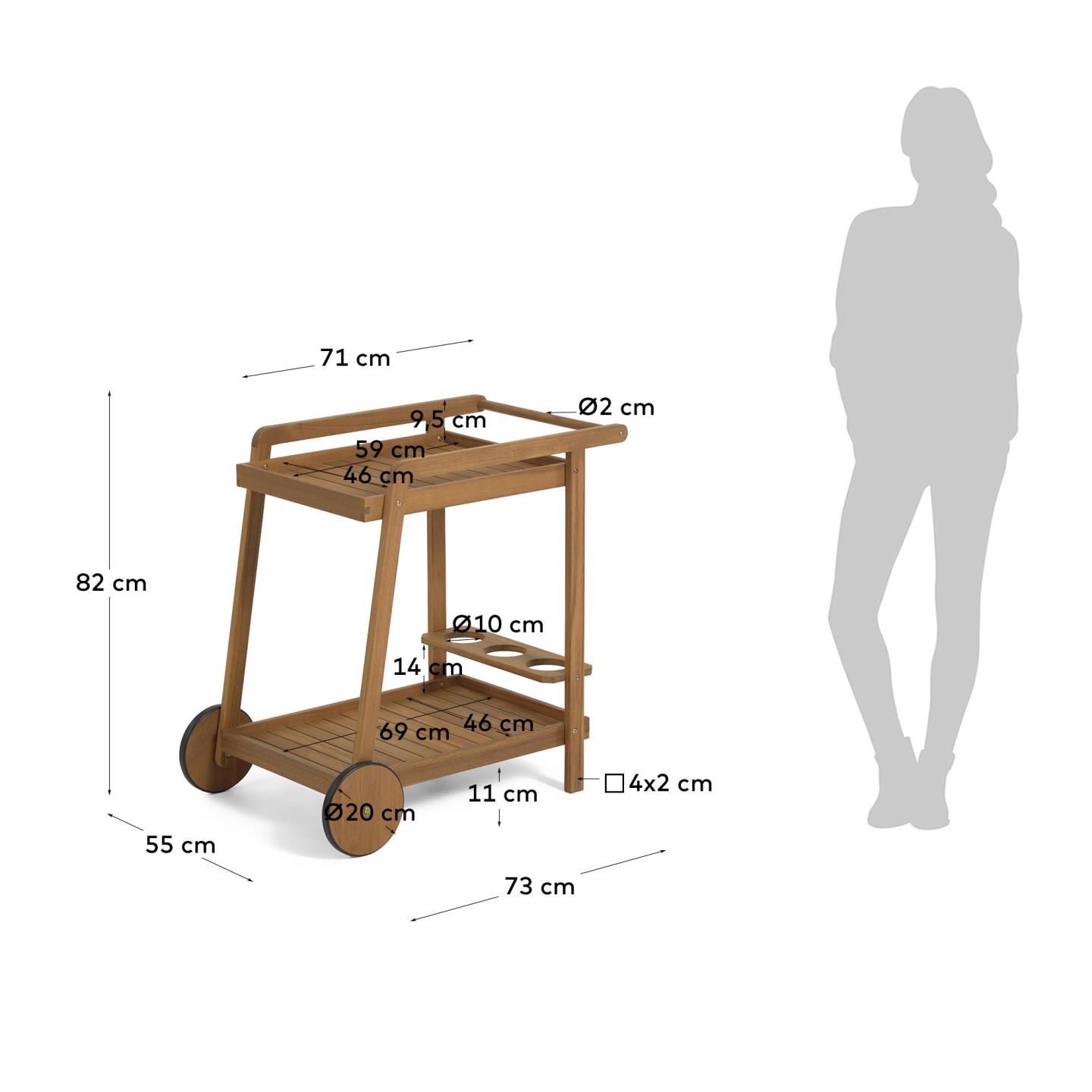 Robuster Felisa Serviertisch aus FSC-zertifiziertem Akazienholz (55 x 73 cm) – ideal für Gartenpartys und entspannte Stunden im Freien.