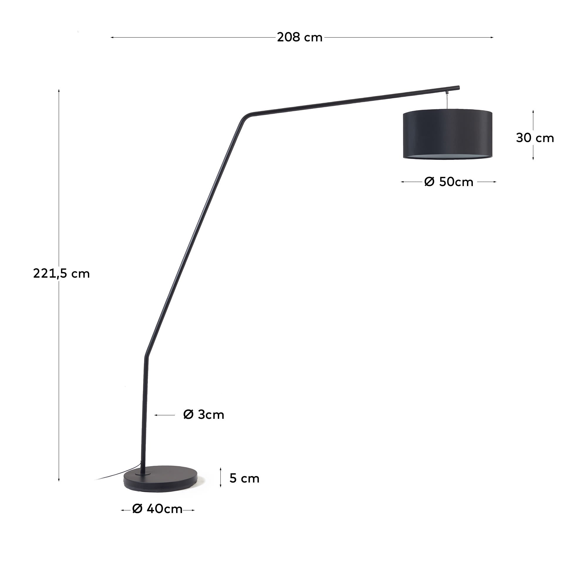 Elegante Ciana Stehlampe aus hochwertigem Metall mit schwarzem Finish und gemütlichem Baumwollschirm, ideal für stilvolle Wohnräume.
