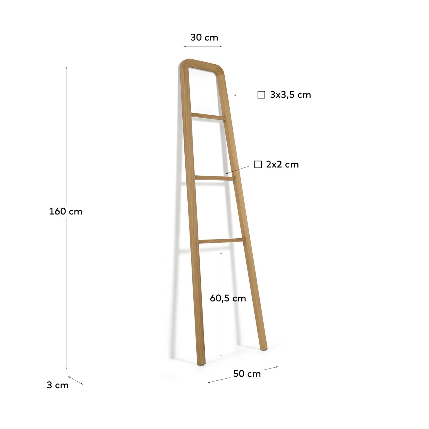 Robuster Handtuchhalter aus hochwertigem Teakholz, 50 x 160 cm, mit natürlicher Oberflächenbehandlung – perfektes Accessoire für jedes Badezimmer.