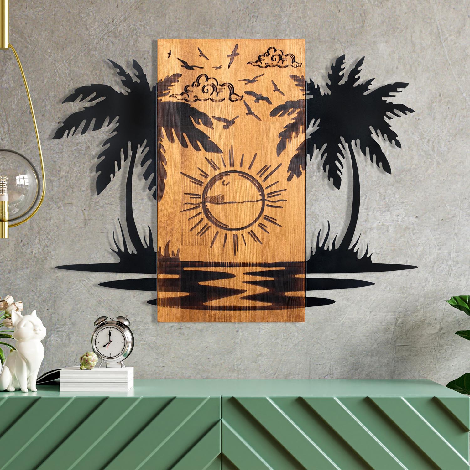 Entdecken Sie die Hawaii 2 Wanddeko von Wallity in edlem Schwarznuss. Ein einzigartiges Kunstwerk, das Eleganz und Wärme in jeden Raum bringt.