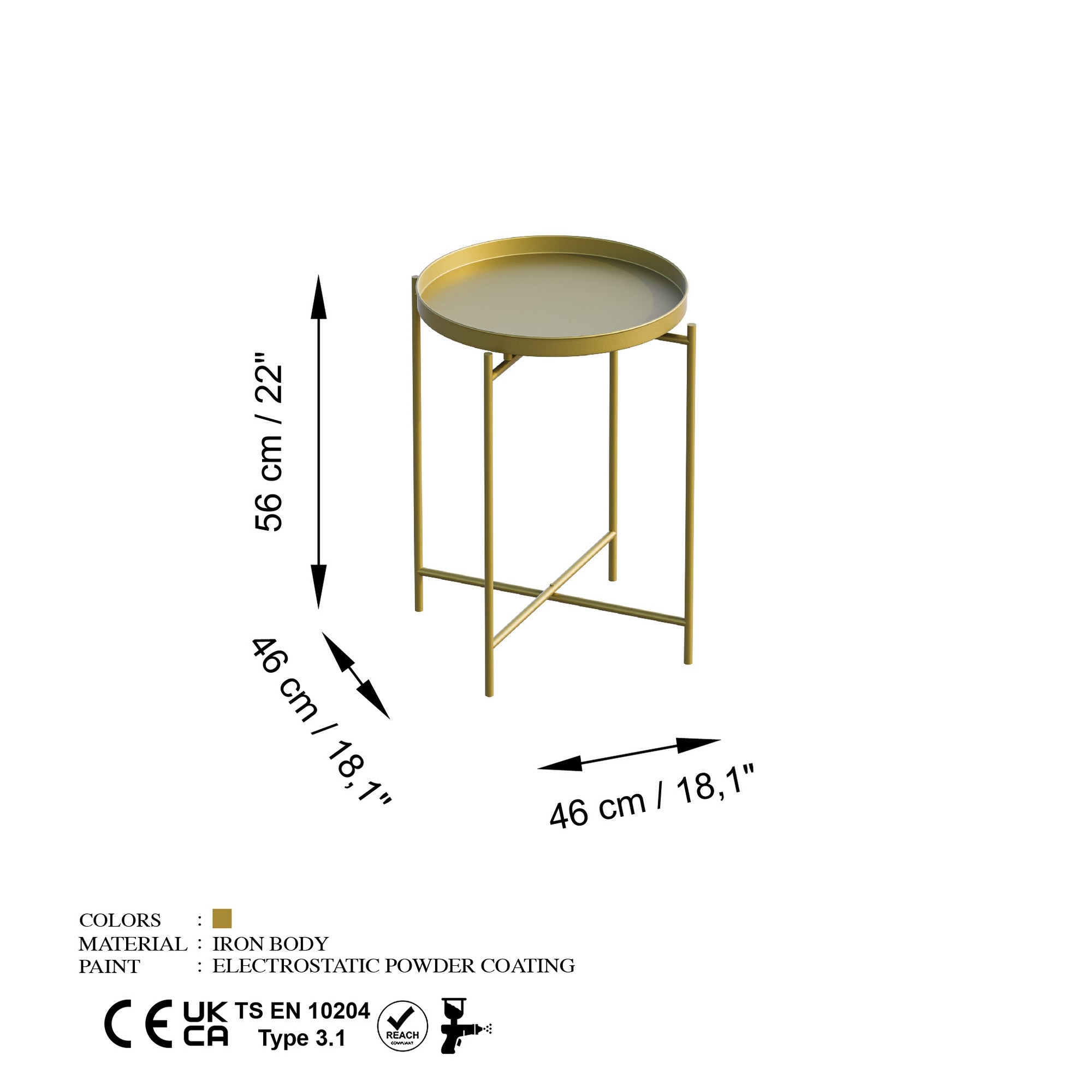 Eleganter Beistelltisch in Gold von Hanah Home, ideal für stilvolle Akzente in jedem Wohnraum. Perfekt für Getränke und Dekoration.