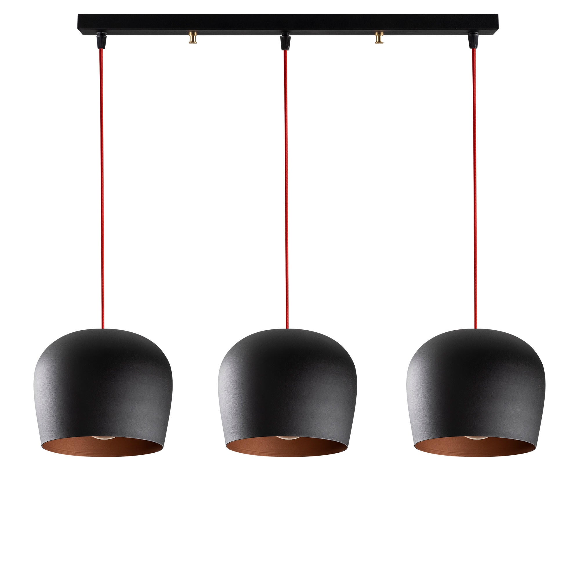 Erleben Sie die Berceste Pendelleuchte von Opviq – ein elegantes Design aus robustem Eisen in Schwarz mit lebhaften roten Details, das jeden Raum verzaubert.