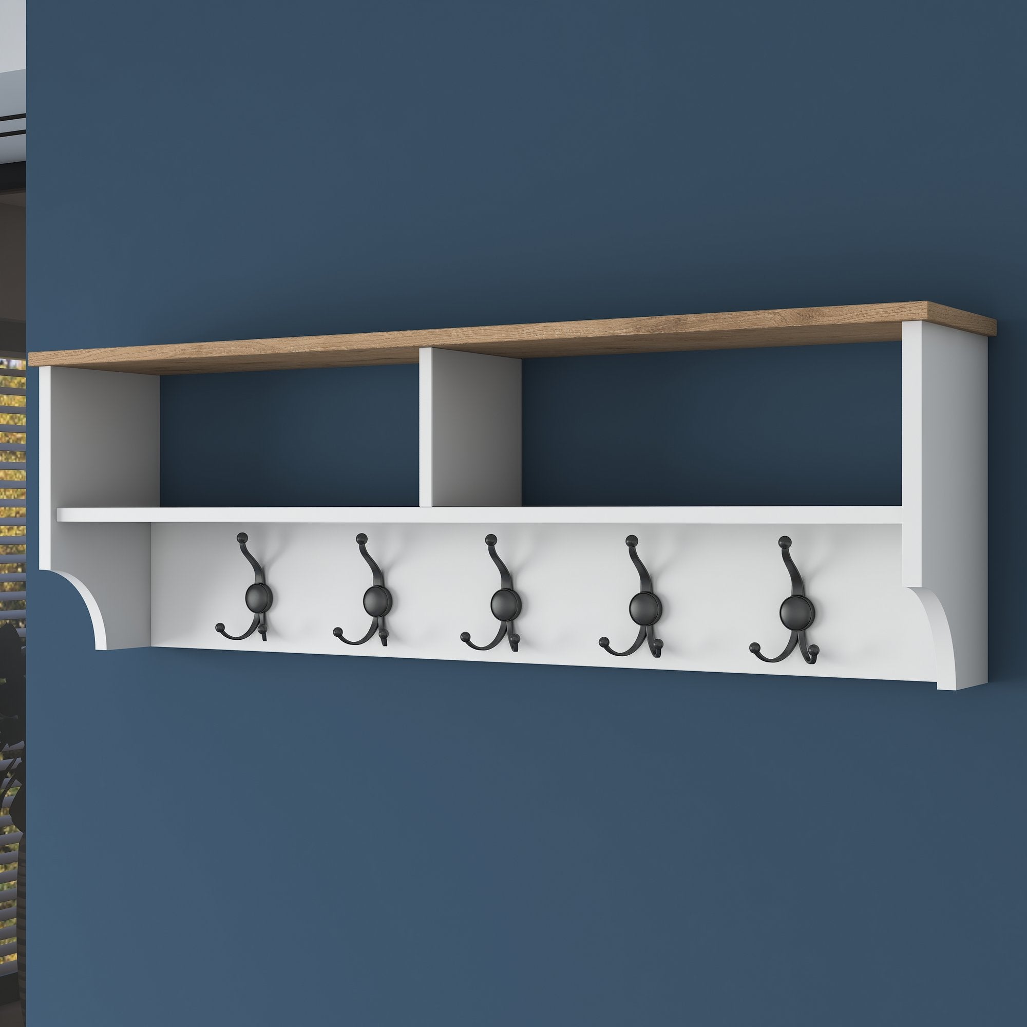 Verleihen Sie Ihrem Flur mit der P2 Garderobe von Hanah Home einen modernen Look. Funktionalität trifft auf elegantes Design in Weiß und Walnuss!
