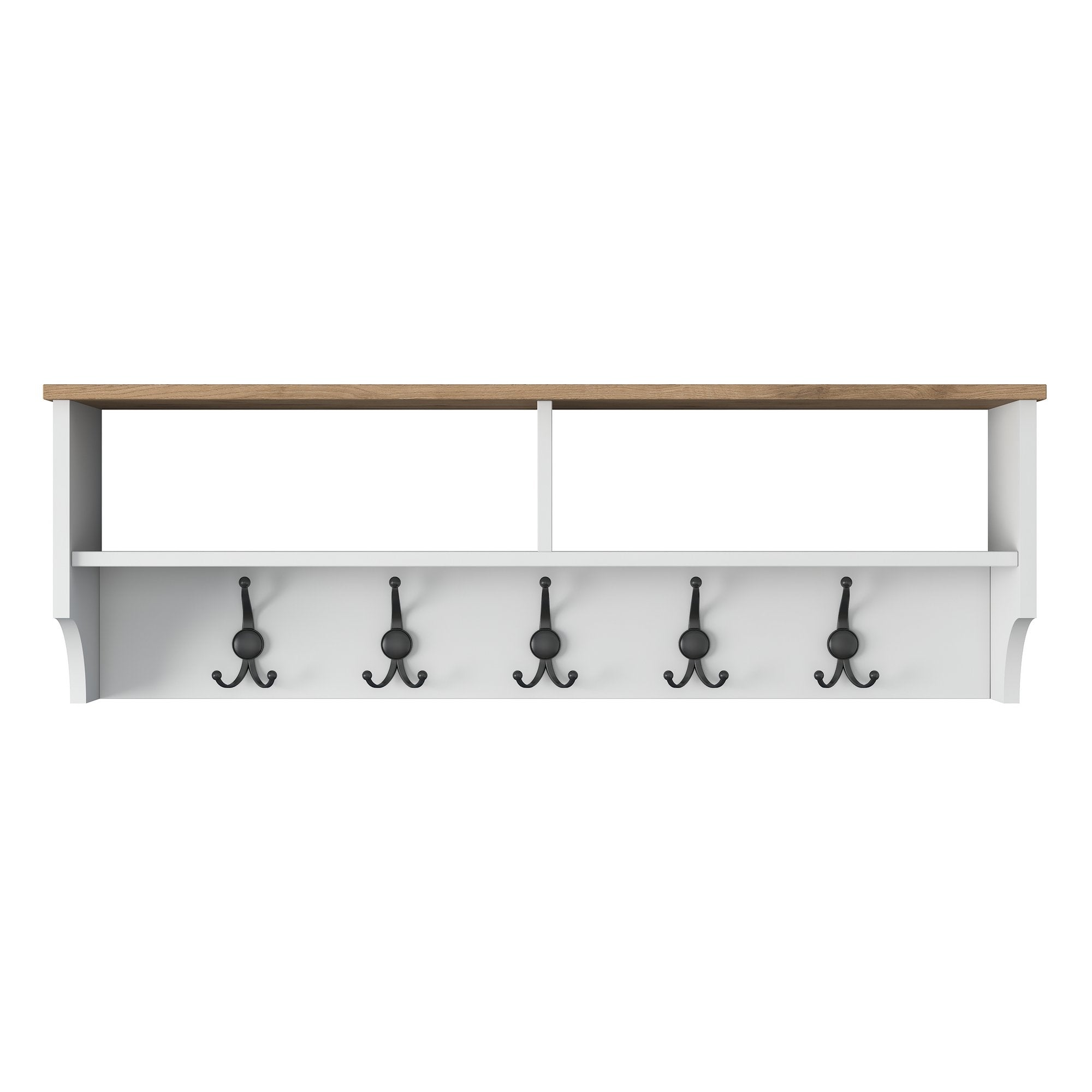 Elegante P2 Garderobe in Weiß und Walnuss von Hanah Home, perfekt für einen aufgeräumten Flur mit stilvollen Kleiderhaken.