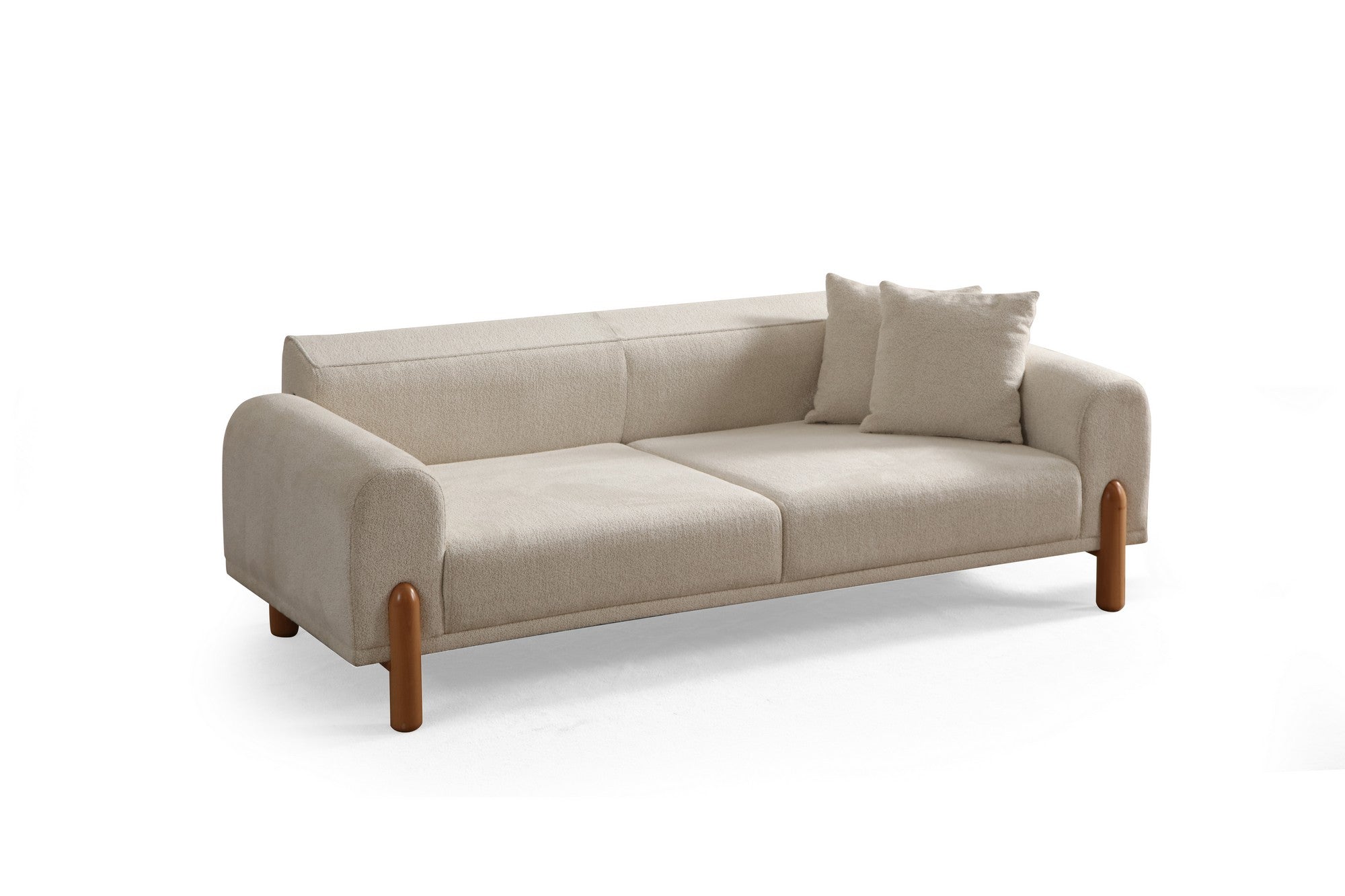 Elegantes Lyke 3-Sitzer Bettsofa in zartem Sahne-Farbton, ideal für entspannte Stunden und als funktionale Schlafgelegenheit.