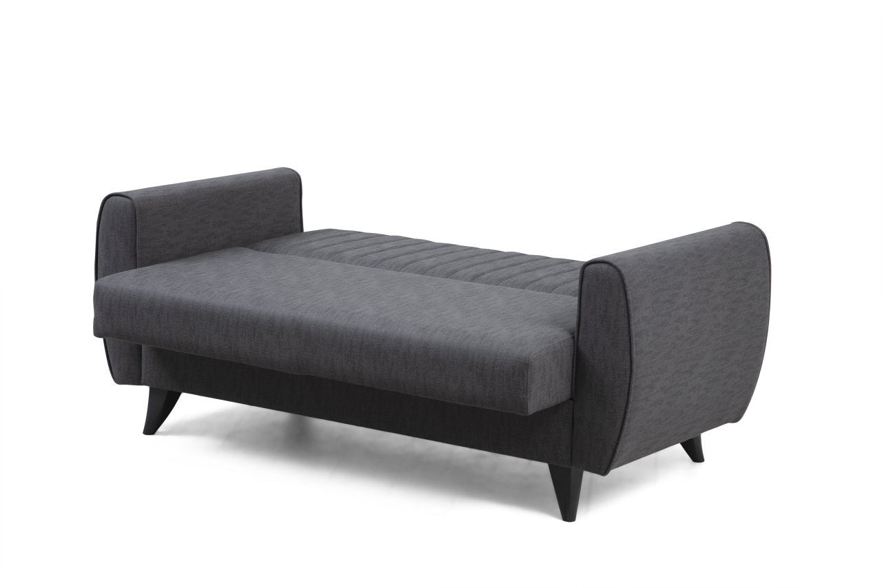 Stylisches Bettsofa Alkon in elegantem Dunkelgrau, perfekt für entspannte Abende und als komfortable Schlaflösung für Gäste.