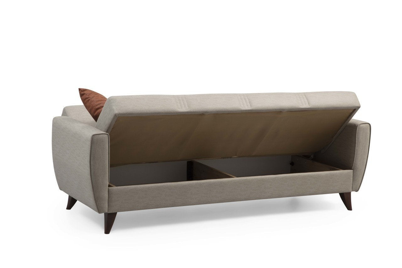 Entdecken Sie das stilvolle Zaden Bettsofa in Beige von Atelier Del Sofa – ein modernes 3-Sitzer Sofa, ideal für gemütliche Nächte und entspannte Tage.