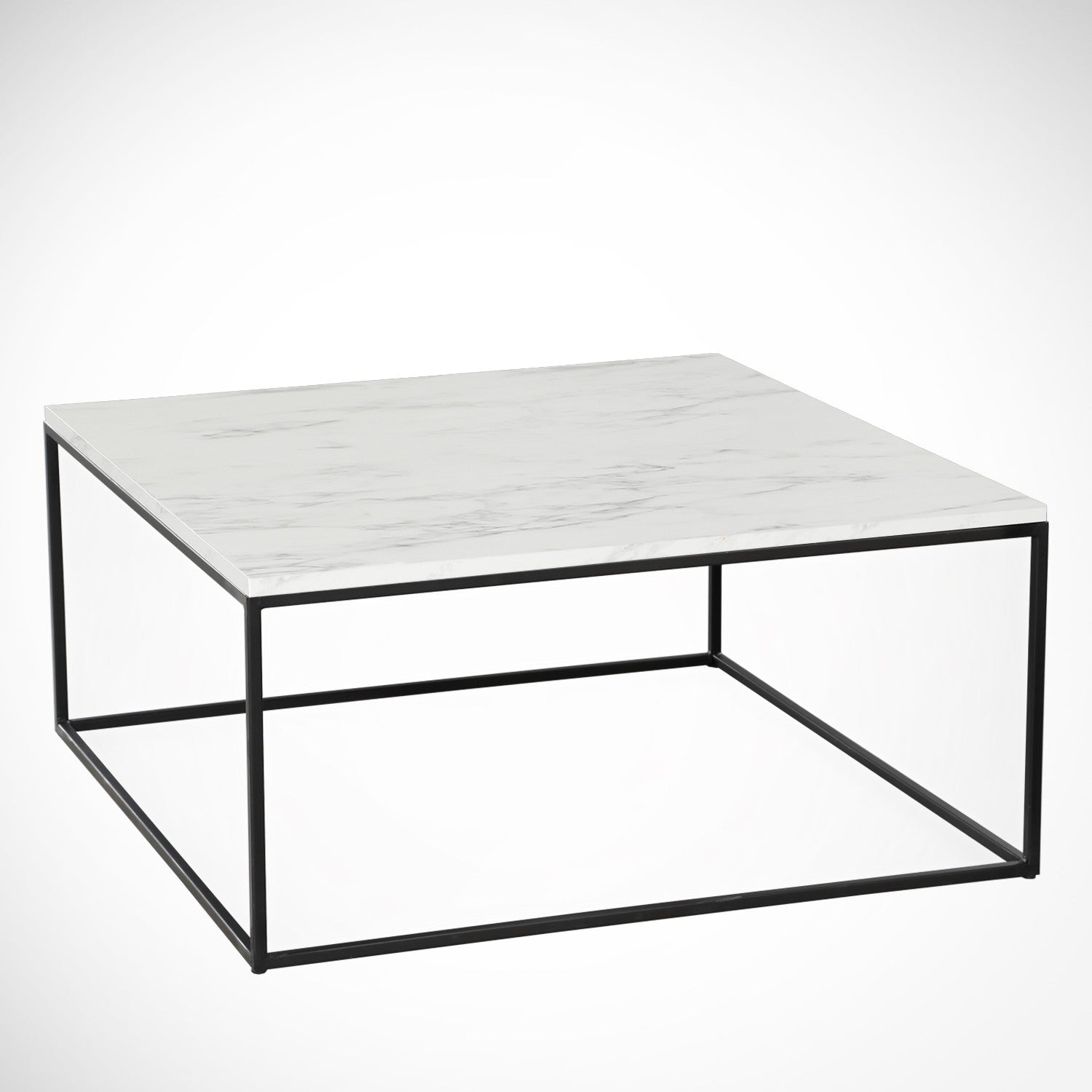 Stilvoller Poly Sofatisch in Weiß und Schwarz von Hanah Home. Robuste Bauweise und elegantes Design für ein modernes Wohnambiente.