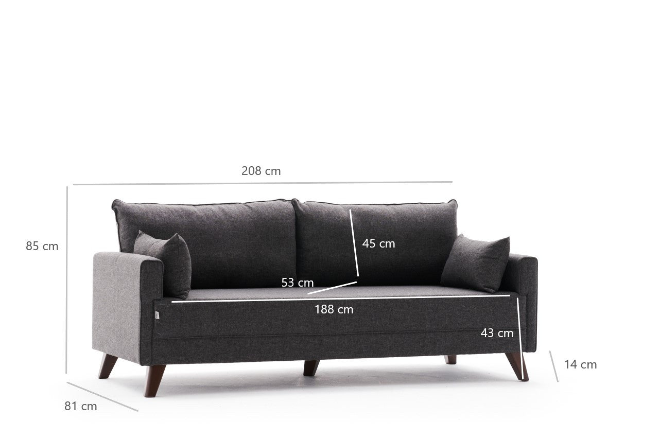 Elegantes Bella Bettsofa in Anthrazit, perfekt für jedes Wohnzimmer – kombiniert Komfort und Stil für entspannte Stunden.