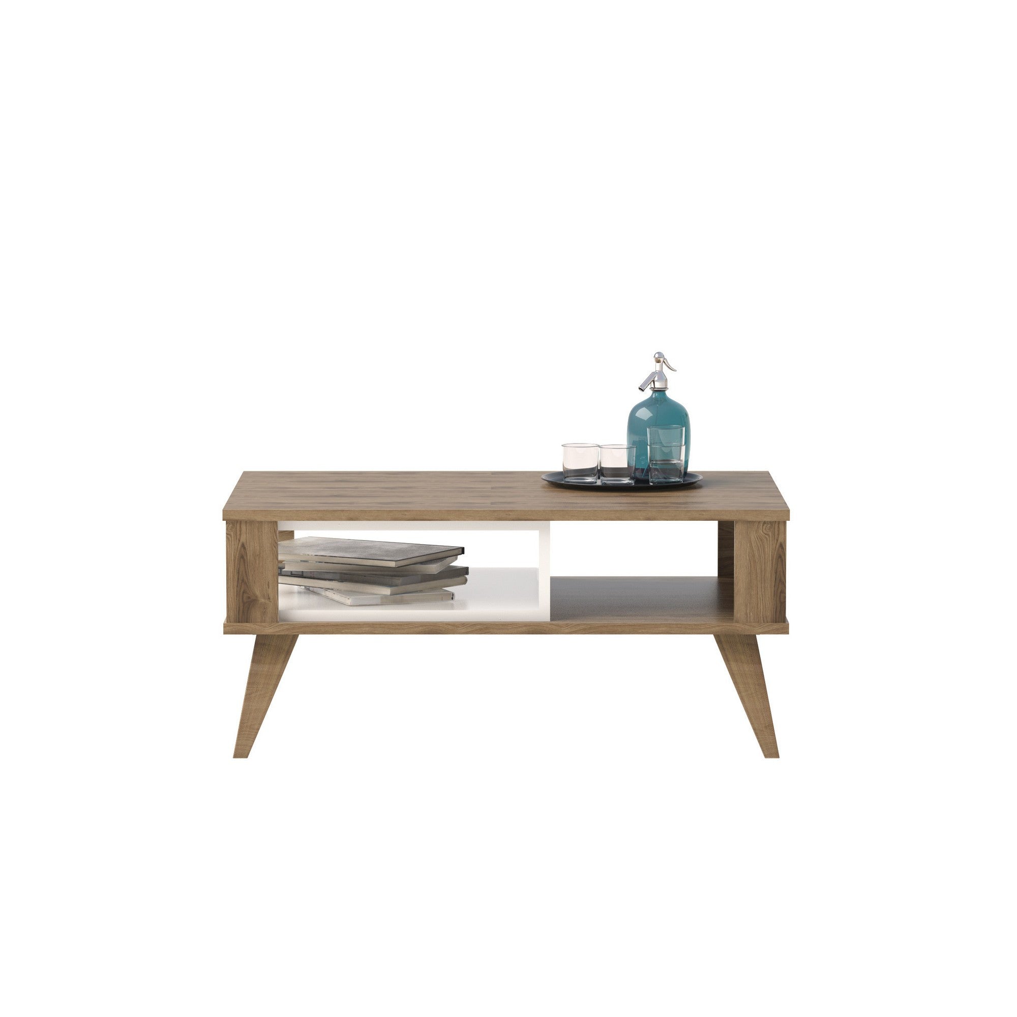 Stylischer Ionis Couchtisch in Eiche Weiß von Hanah Home. Hochwertige Verarbeitung, elegantes Design und praktischer Stauraum für Ihr Zuhause.