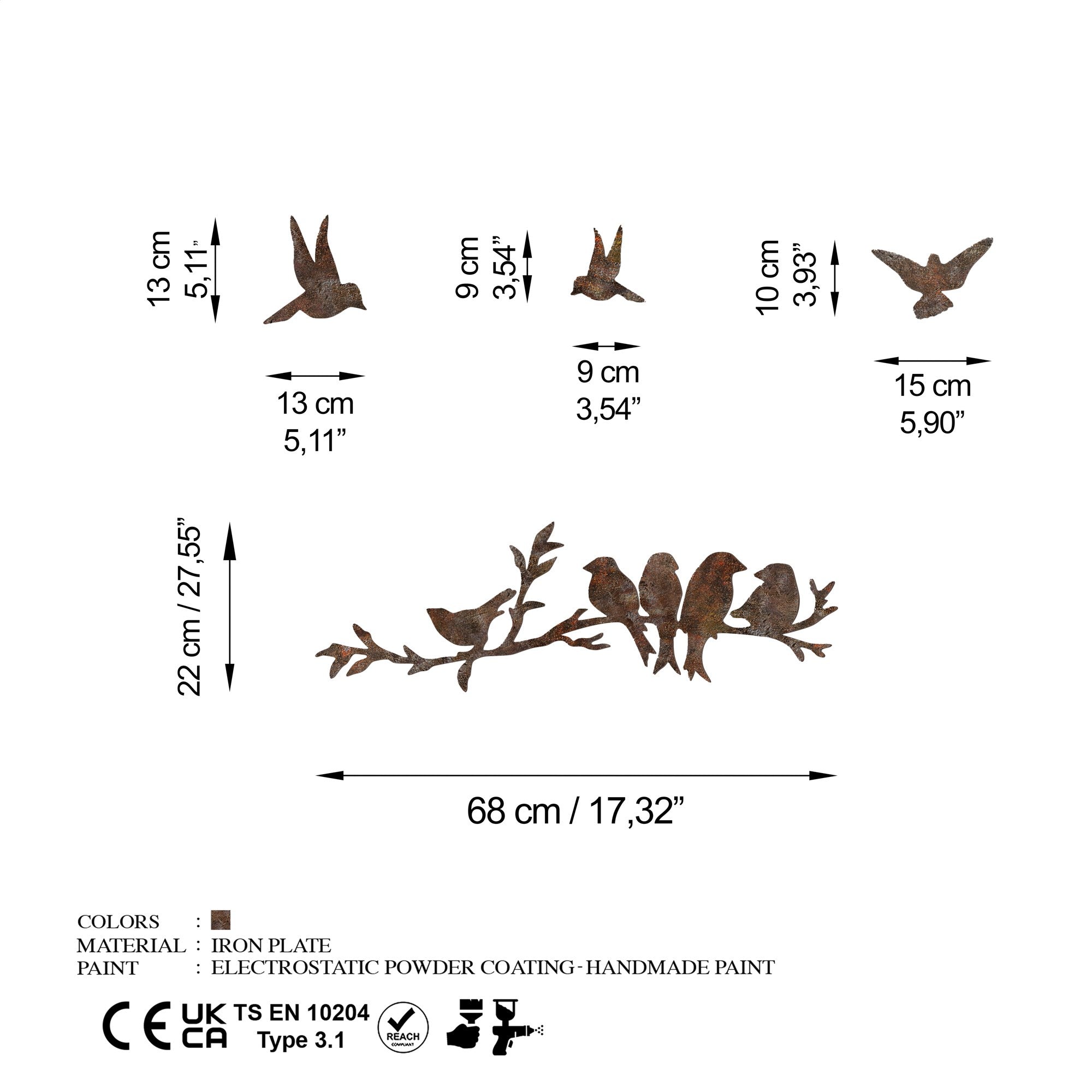 Rusty Birds 2 von Wallity – stilvolle Wanddeko aus Metall mit rustikalem Charme, ideal für eine gemütliche und einladende Atmosphäre.