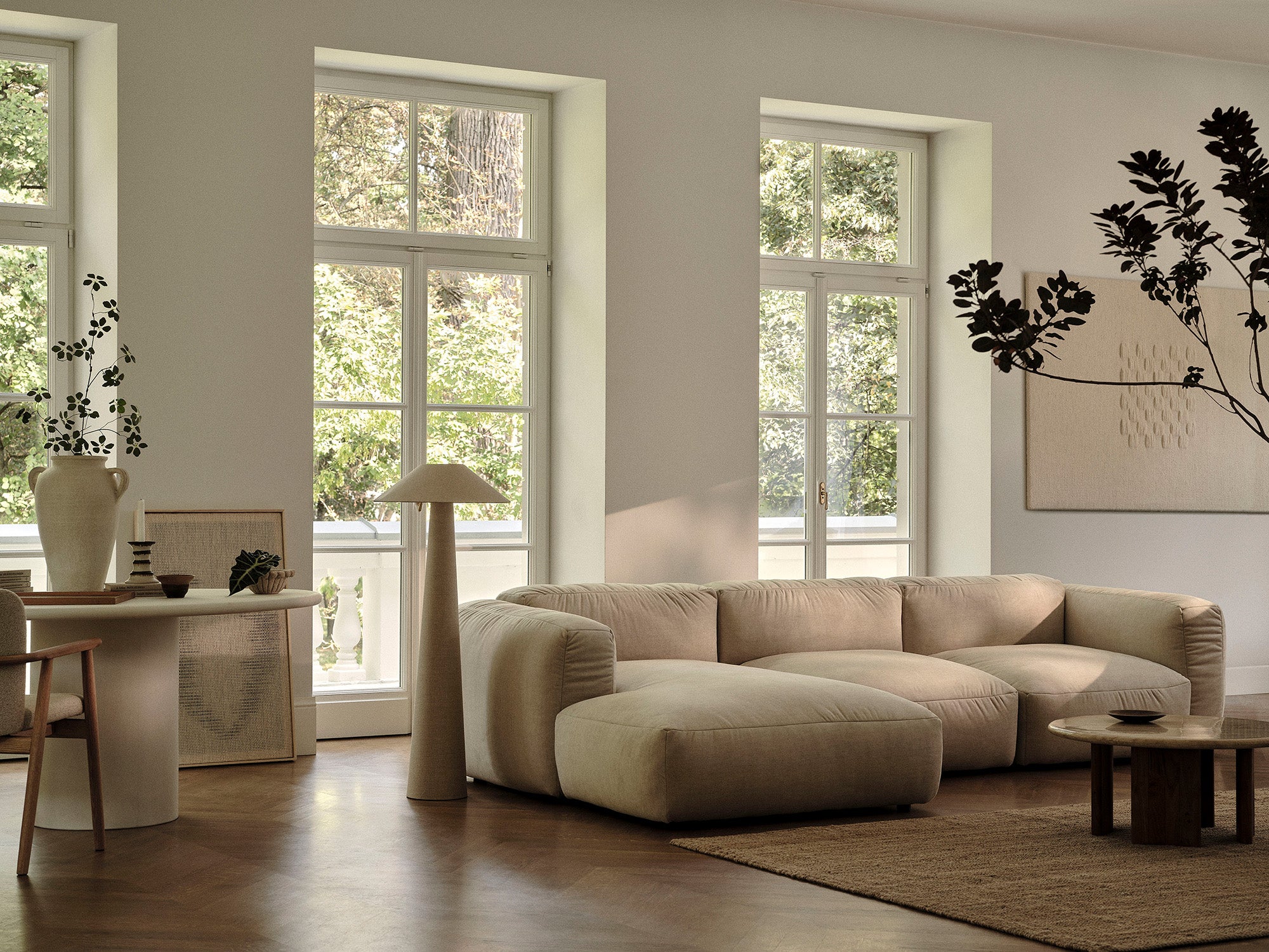 Stilvoller Martina Modul Armless 1 Sitzer in sanftem Beige, perfekt für kreative und anpassbare Raumkonzepte.