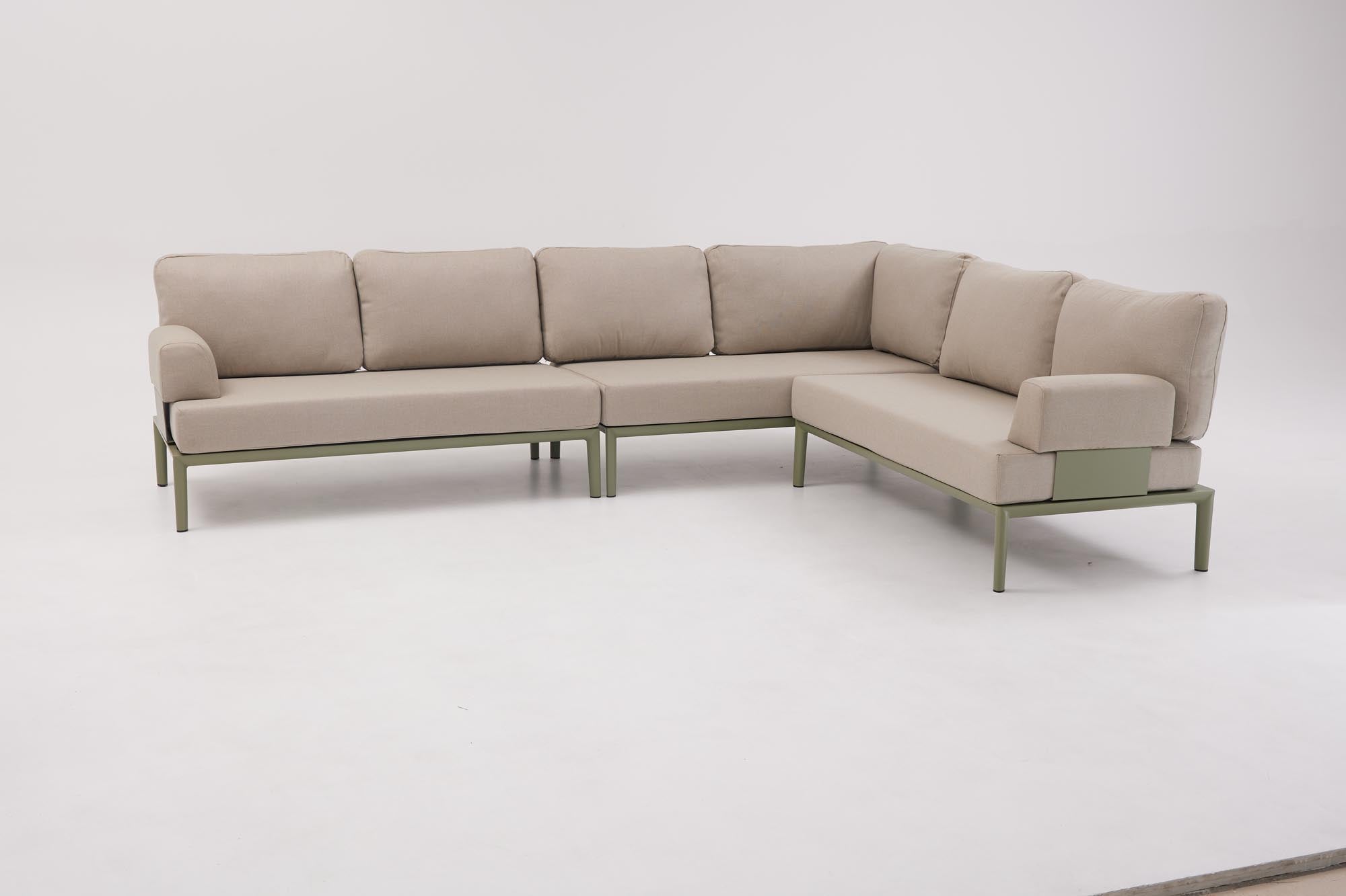Stilvolle Armlehne in Oliv-Grün für das Fiore Sofa von Be Garden, perfekt für gemütliche Stunden im Freien und ansprechende Outdoor-Designs.