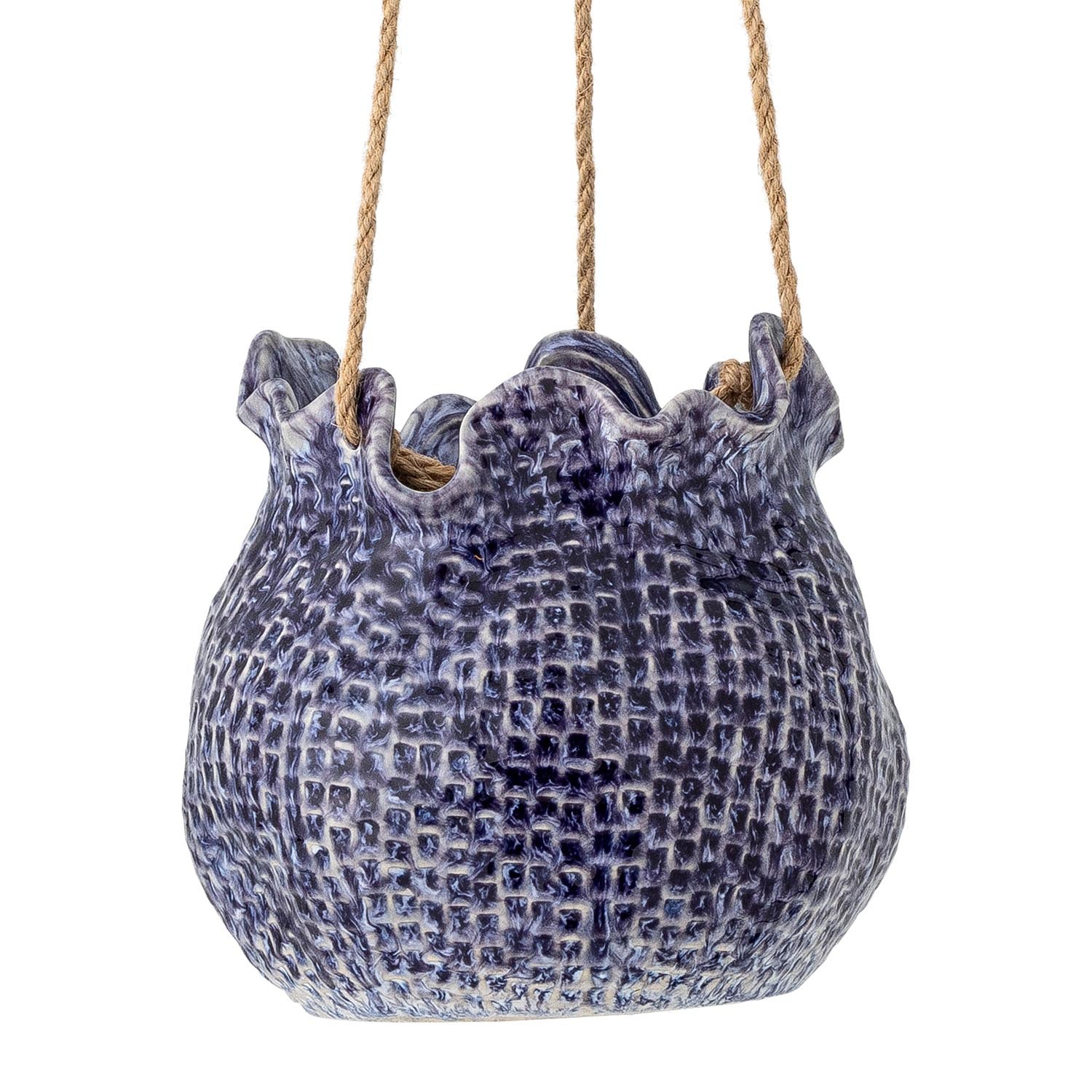 Hängender Blumentopf Lottie in stilvollem Blau aus hochwertigem Steingut. Perfekt für kreative Pflanzenpräsentationen und individuelle Akzente.