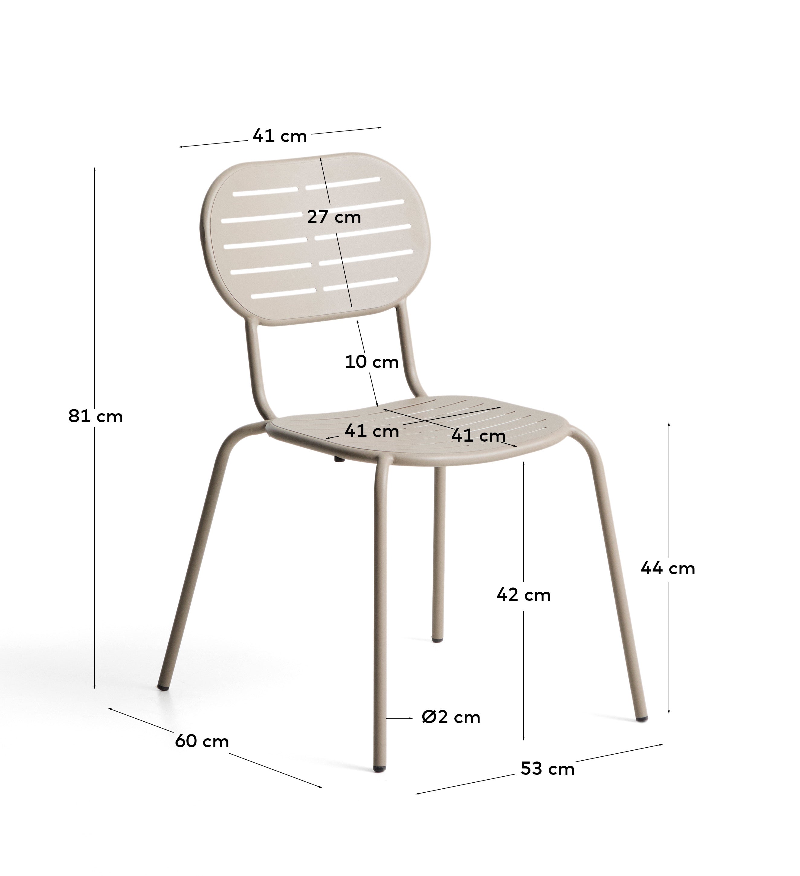 Eleganter stapelbarer Gartenstuhl Brai in taupe, gefertigt aus langlebigem verzinktem Stahl, ideal für stilvolle Outdoor-Bereiche.