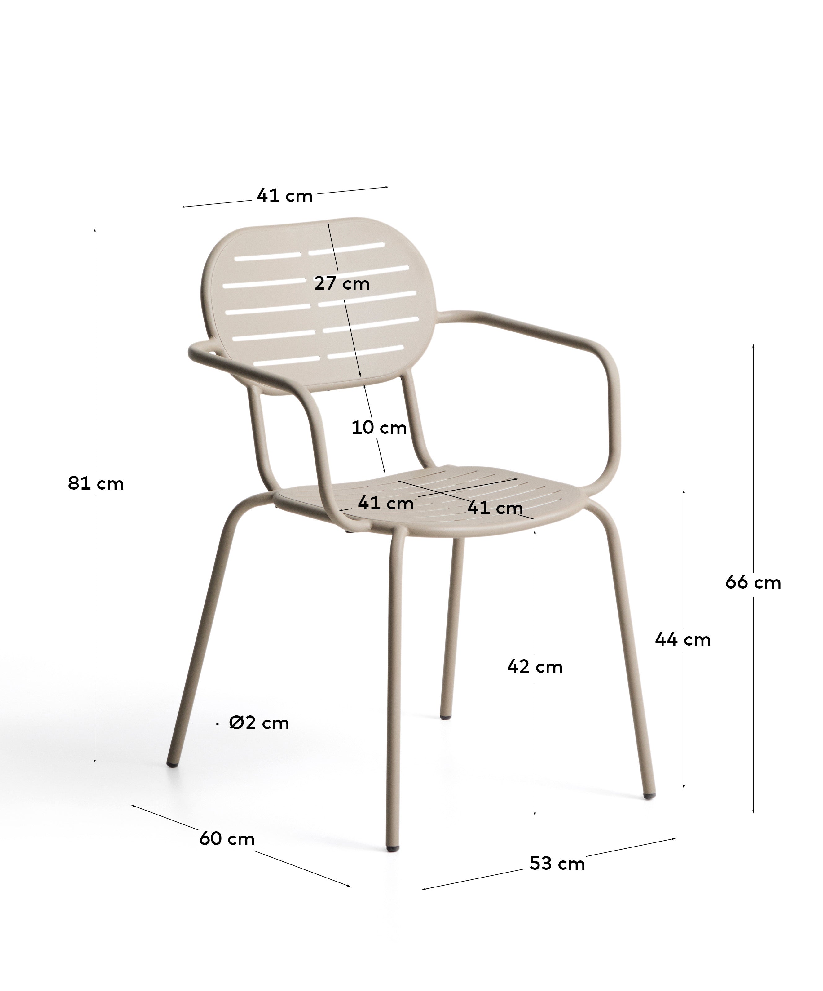 Stylischer Gartenstuhl Brai in elegantem Taupe, aus langlebigem verzinktem Stahl, ideal für gemütliche Stunden im Freien.