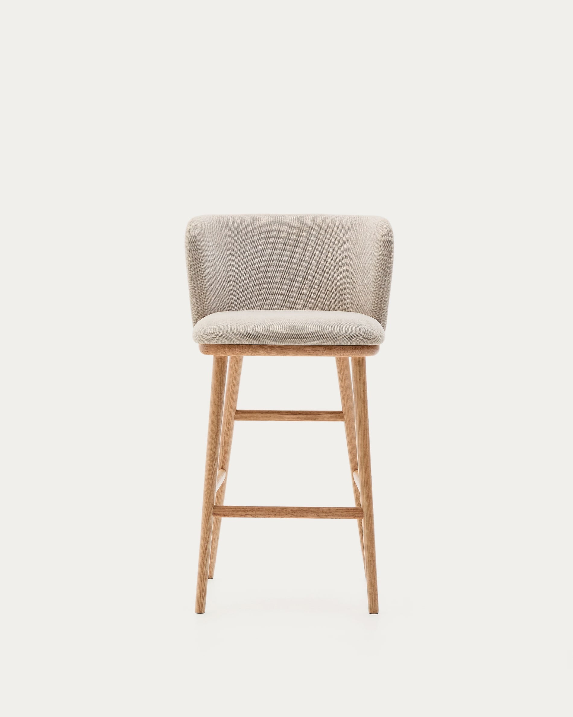Beige Chenille Hocker Ciselia mit stabilem Eschenholzrahmen, perfekt für moderne Bars, umweltfreundlich und stilvoll.