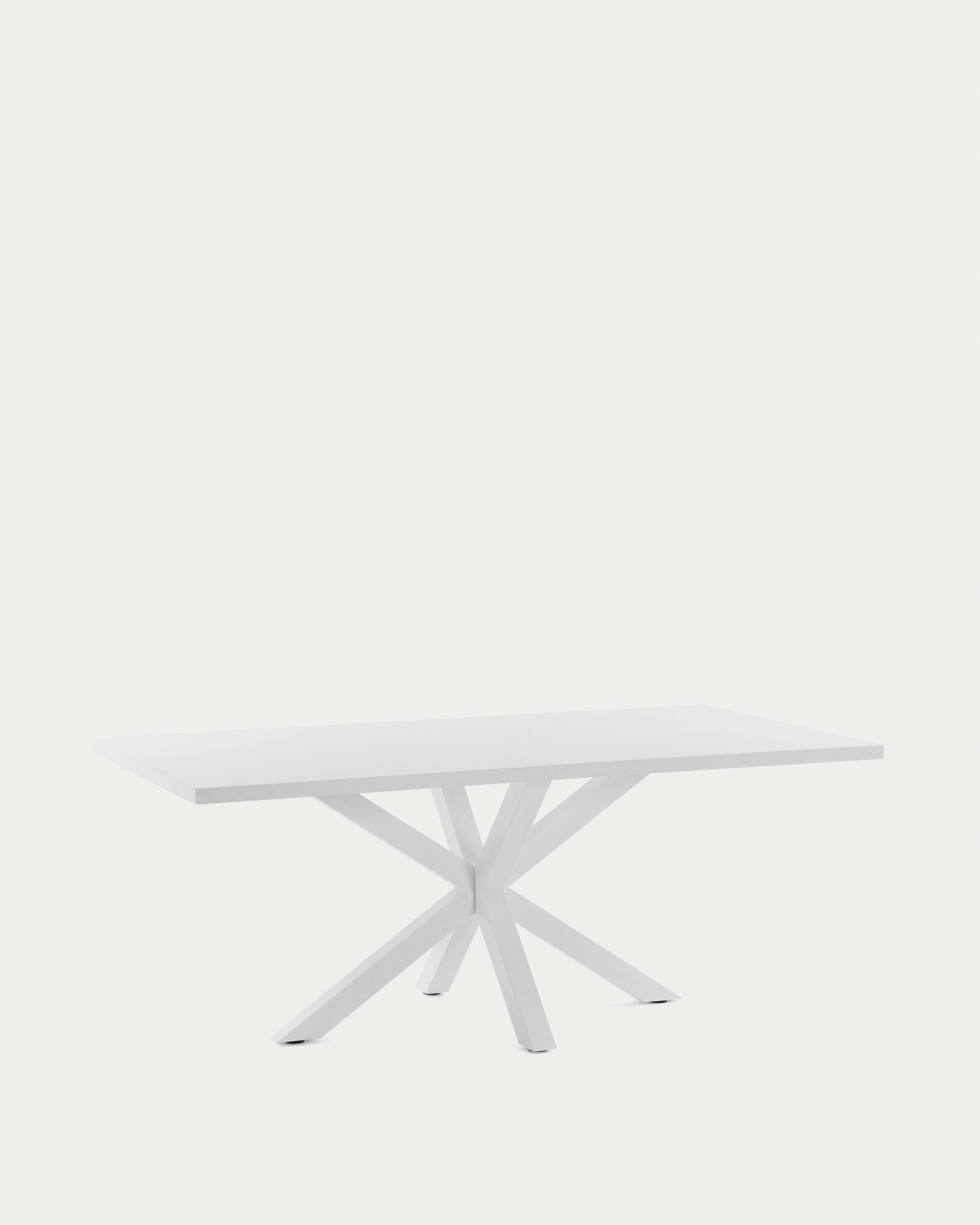 Moderner Esstisch Argo mit weißer Melaminoberfläche und stabilen Stahlbeinen in Weiß, ideal für stilvolle Essbereiche, Maße 200 x 100 cm.