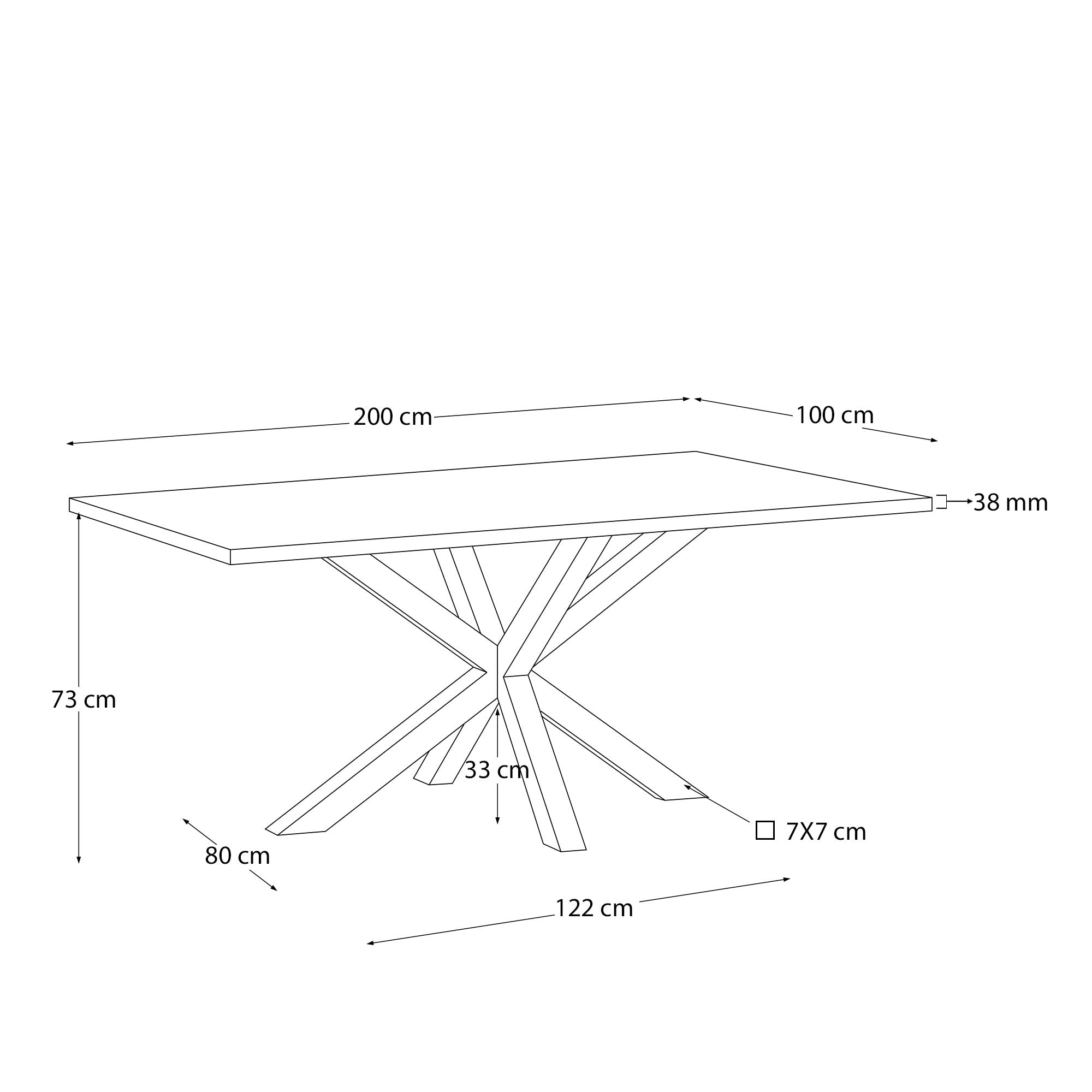 Entdecken Sie den stilvollen Tisch Argo von Kave Home: Weiße Melamin-Oberfläche, stabile schwarze Stahlbeine, 200 x 100 cm – perfekt für gesellige Anlässe.