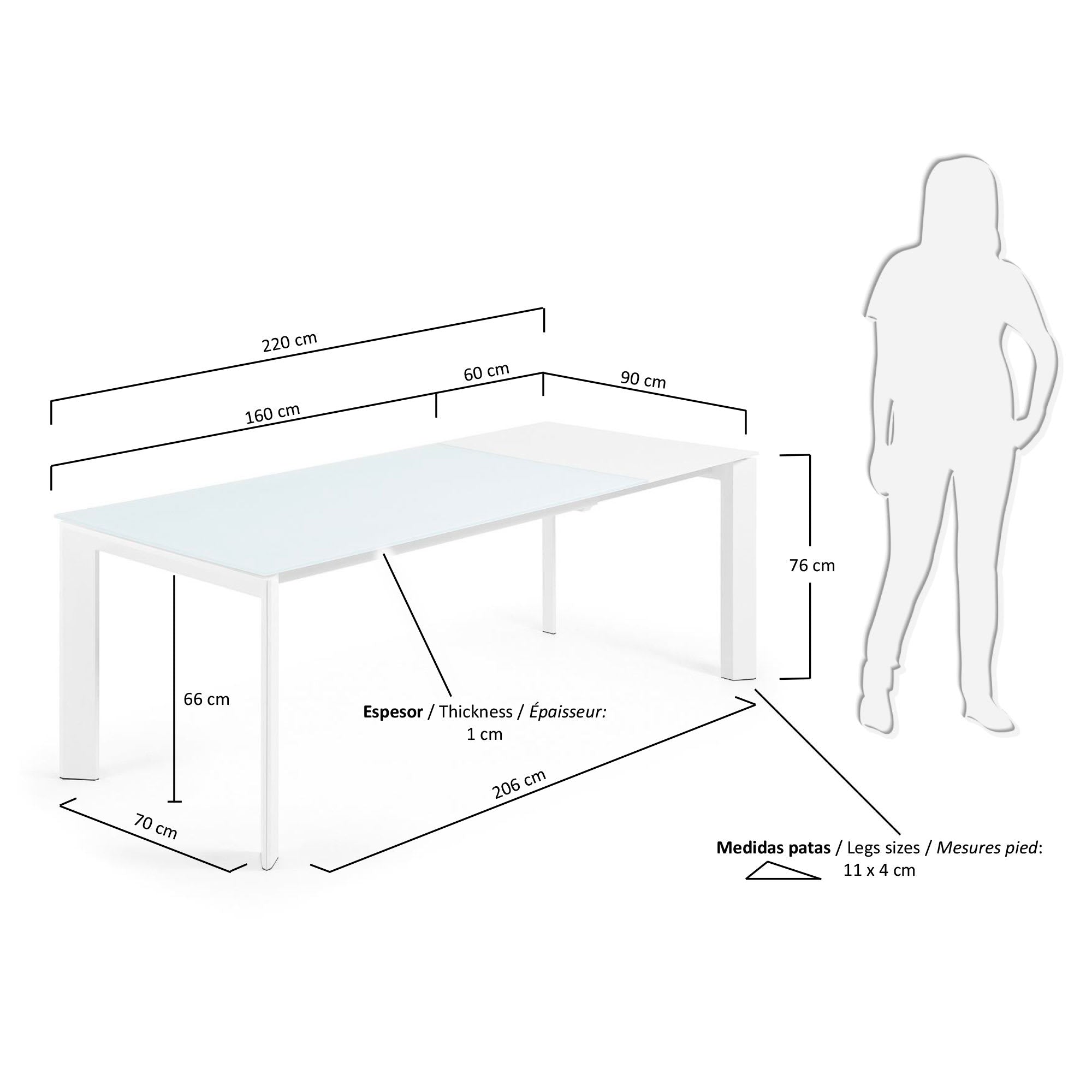 Eleganter Axis Ausziehtisch von Kave Home mit pflegeleichter Glasoberfläche und robusten Stahlbeinen, flexibel erweiterbar für jede Gelegenheit.