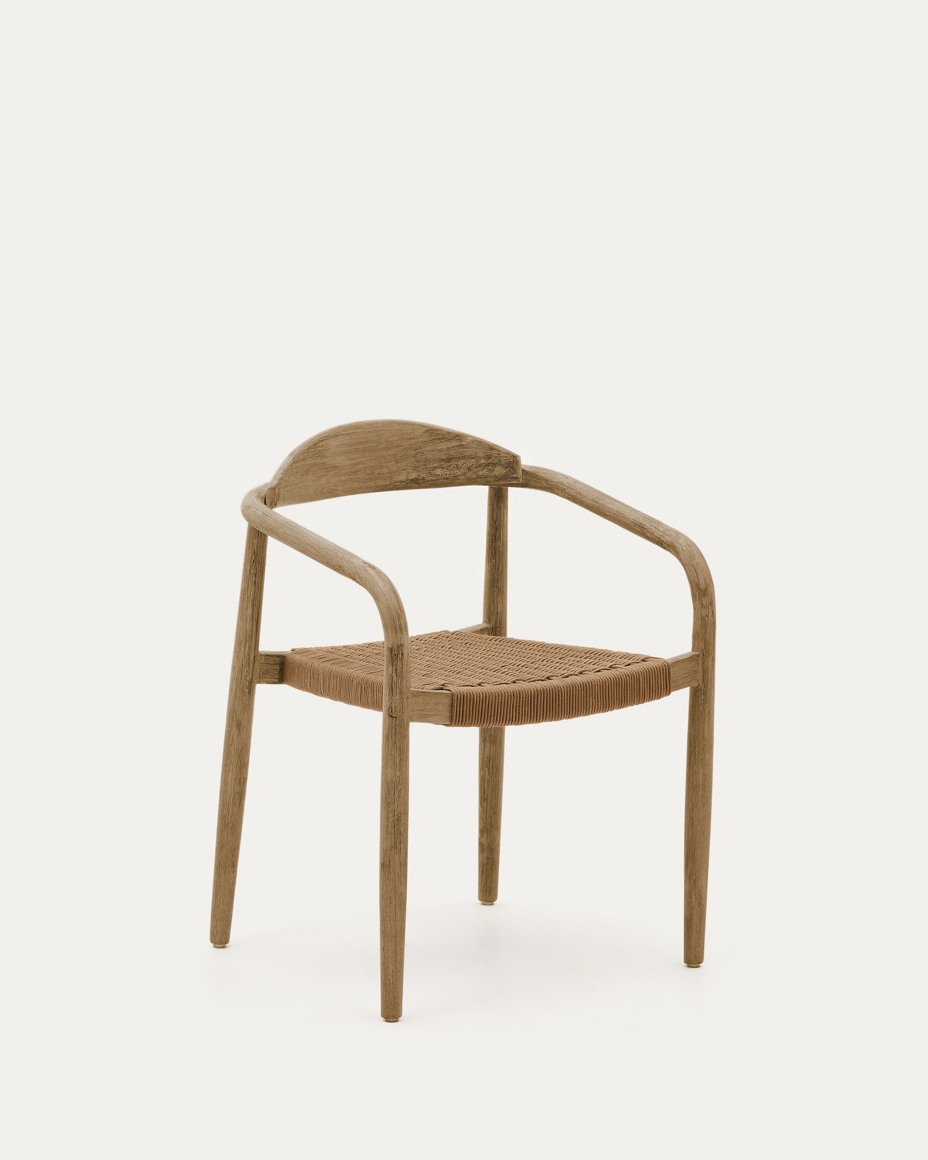 3D-Modell eines eleganten, stapelbaren Gartenstuhls aus Akazienholz und beigem Seil, ideal für stilvolle Aussenbereiche.